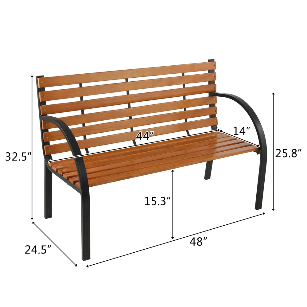48" Hardwood Slotted Steel Cast Iron Frame Outdoor Patio Garden Bench Park Seat view 11
