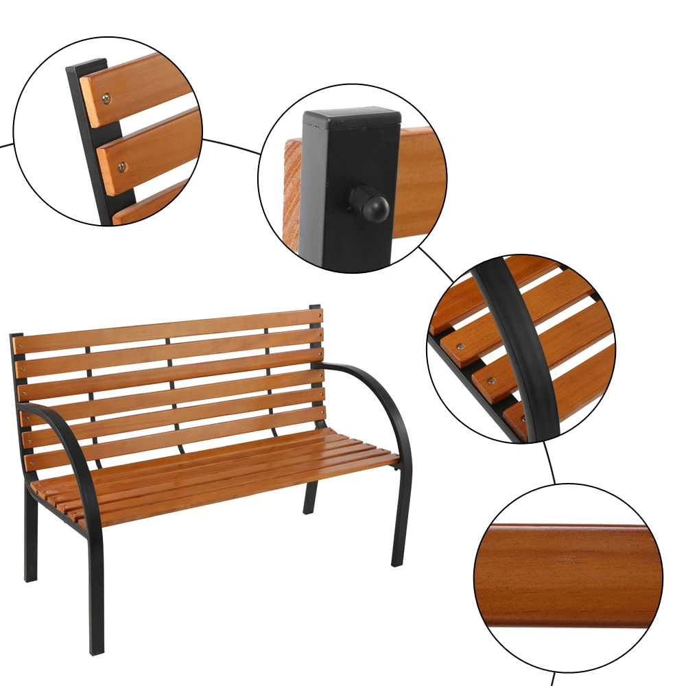 48" Hardwood Slotted Steel Cast Iron Frame Outdoor Patio Garden Bench Park Seat view 12
