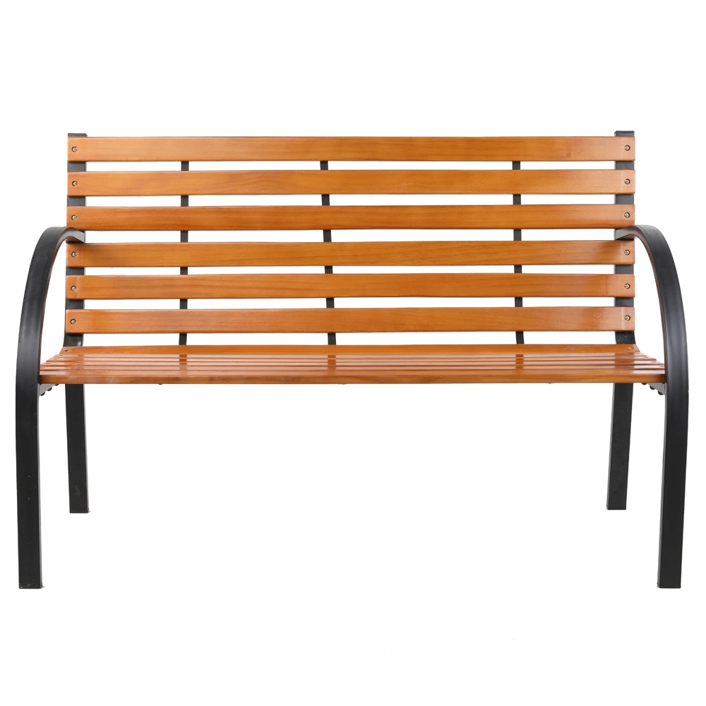 48" Hardwood Slotted Steel Cast Iron Frame Outdoor Patio Garden Bench Park Seat view 2