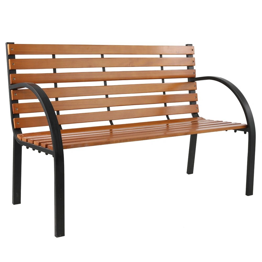 48" Hardwood Slotted Steel Cast Iron Frame Outdoor Patio Garden Bench Park Seat view 3
