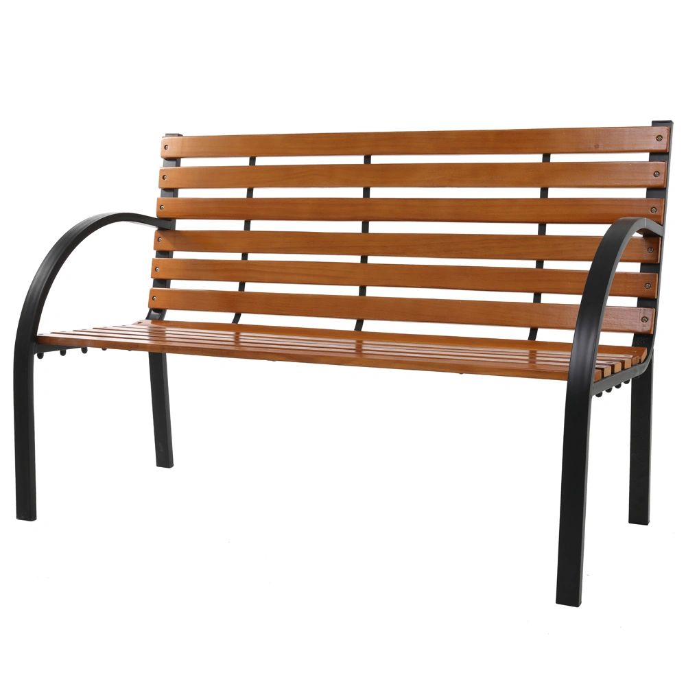 48" Hardwood Slotted Steel Cast Iron Frame Outdoor Patio Garden Bench Park Seat view 6