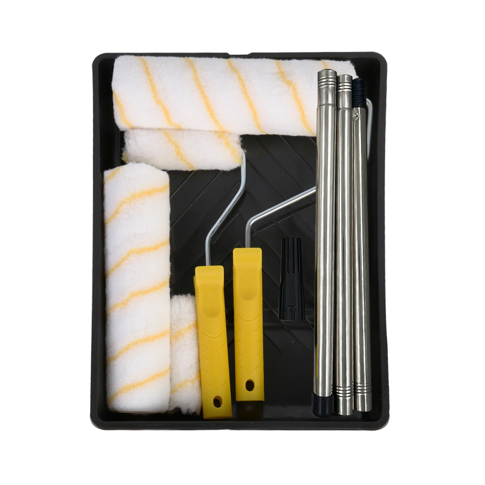 Paint Roller Set with Extension Pole & Tray, Paint Brush + Roller Sleeves for Wall and Ceiling Painting