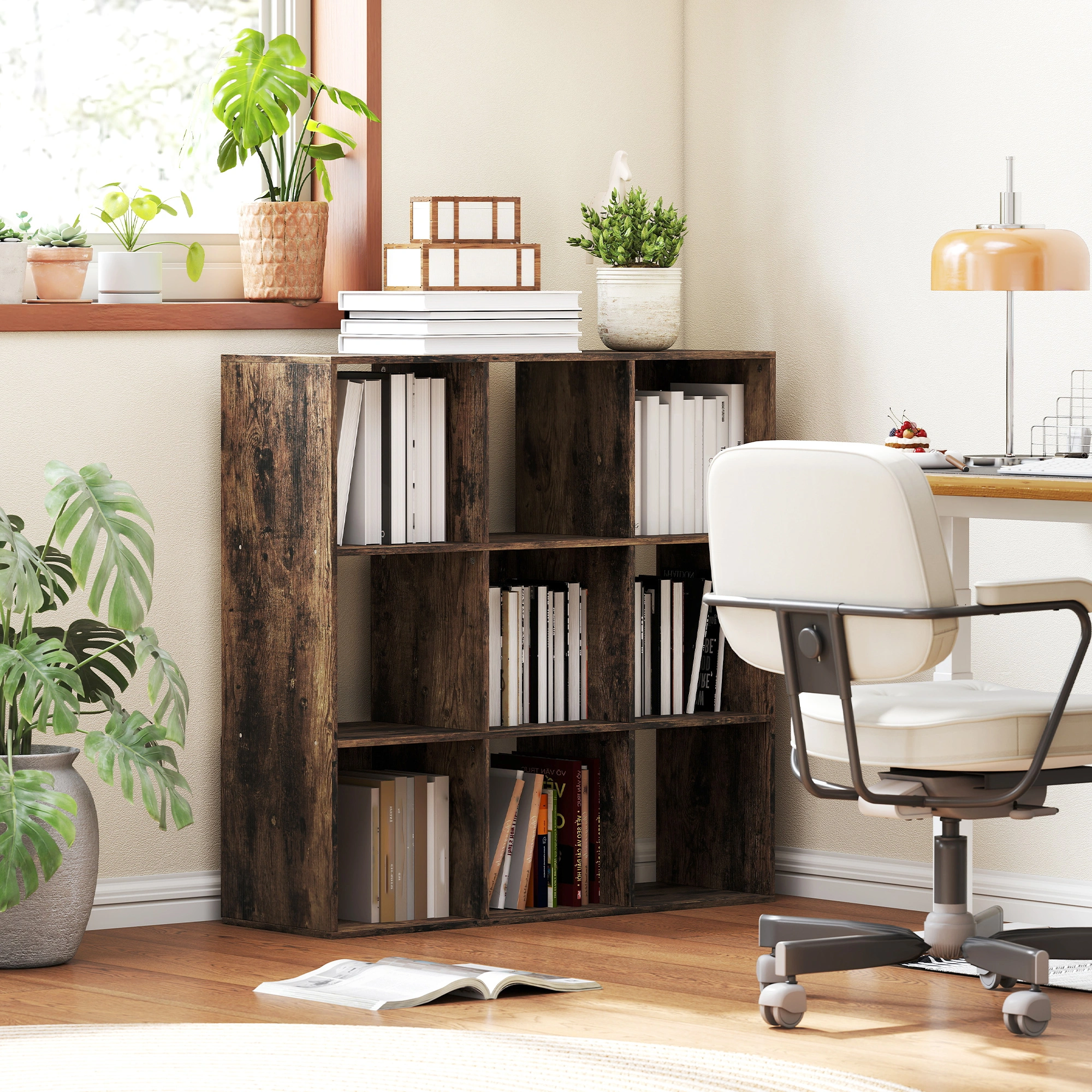 Industrial Bookshelf Storage Cabinet, 4-Shelf Open Bookcase with Steel Frame, Large Capacity Display Rack for Home, Office & Kids Room