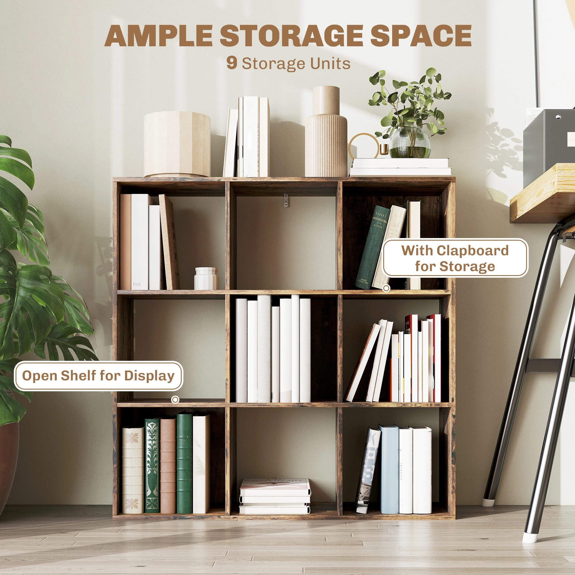 Industrial Bookshelf Storage Cabinet, 4-Shelf Open Bookcase with Steel Frame, Large Capacity Display Rack for Home, Office & Kids Room view 3