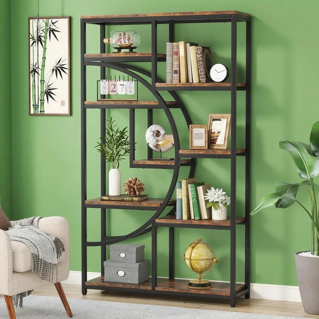 White Bookshelf Storage Cabinet, 5-Tier Open Shelving Unit with Bottom Cabinet, Wood Bookcase for Living Room Bedroom
