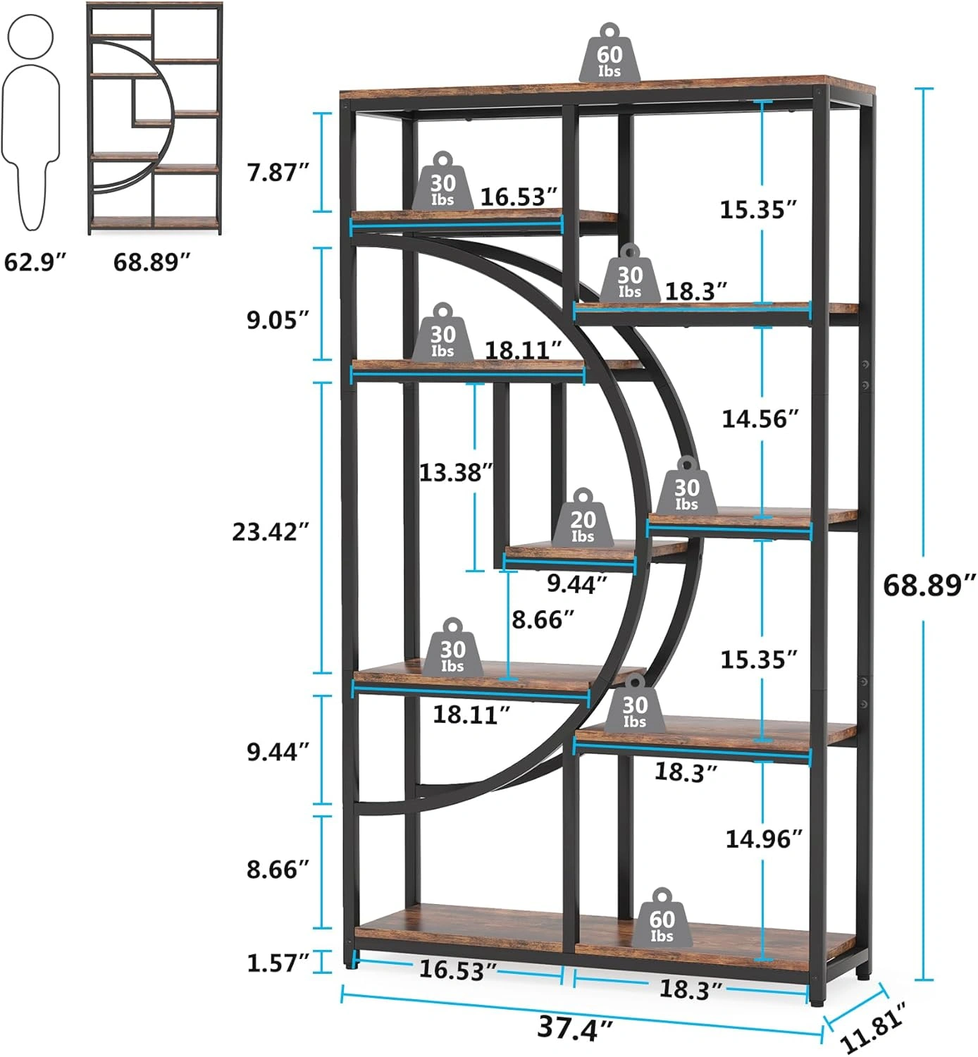 White Bookshelf Storage Cabinet, 5-Tier Open Shelving Unit with Bottom Cabinet, Wood Bookcase for Living Room Bedroom view 2