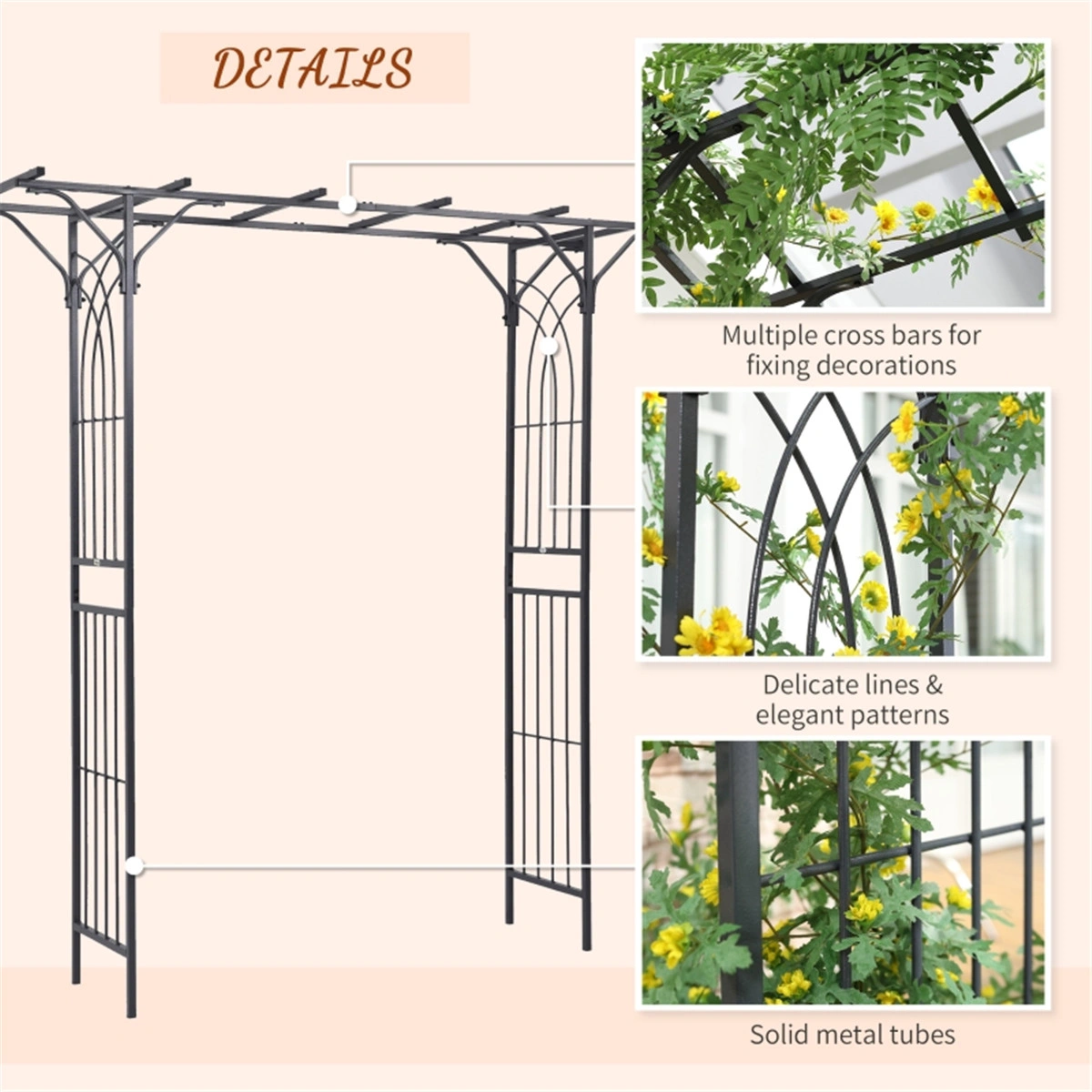 Metal Garden Arch Walkway, Rose Trellis Pergola for Outdoor Yard Decor, Climbing Plant Support