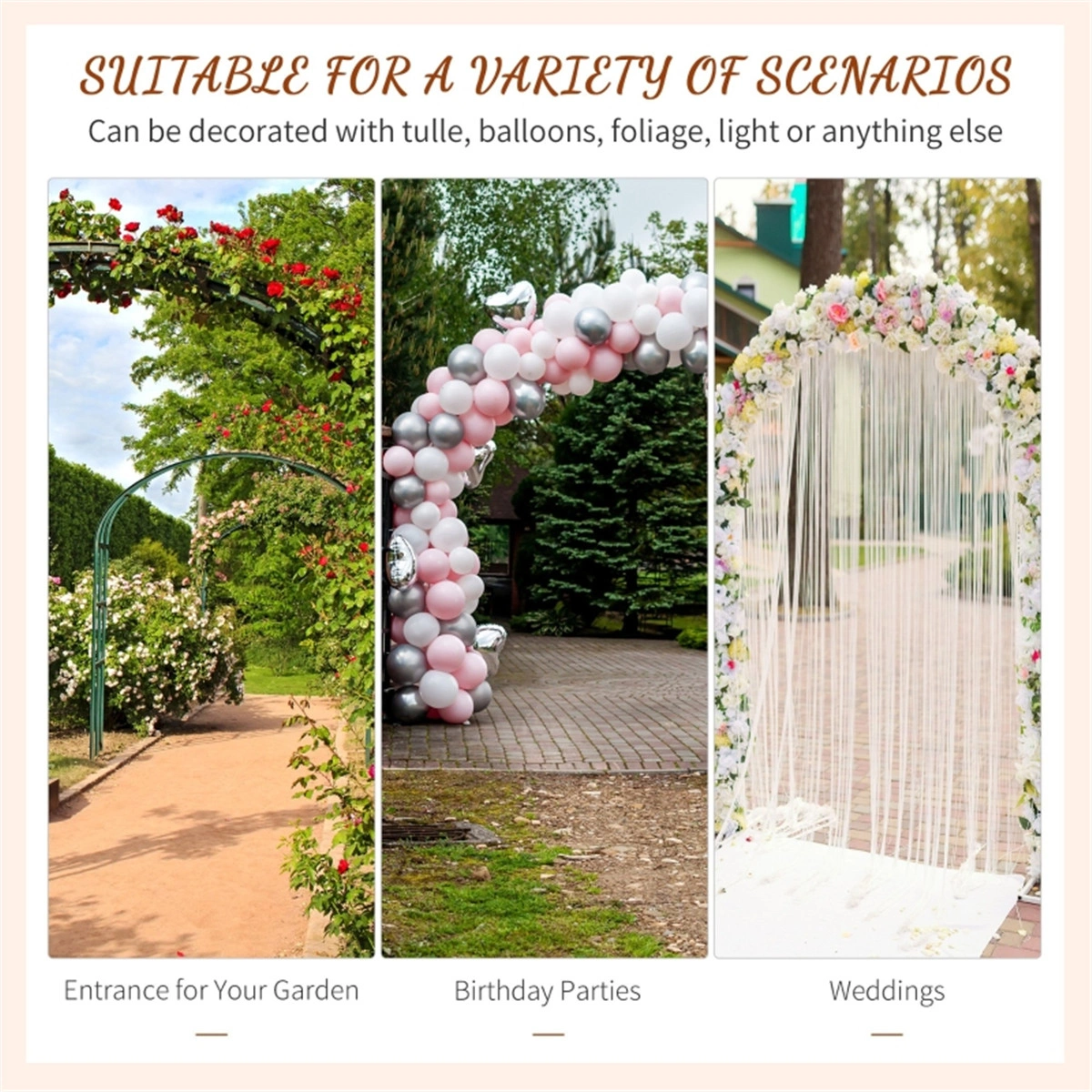 Metal Garden Arch Walkway, Rose Trellis Pergola for Outdoor Yard Decor, Climbing Plant Support view 7