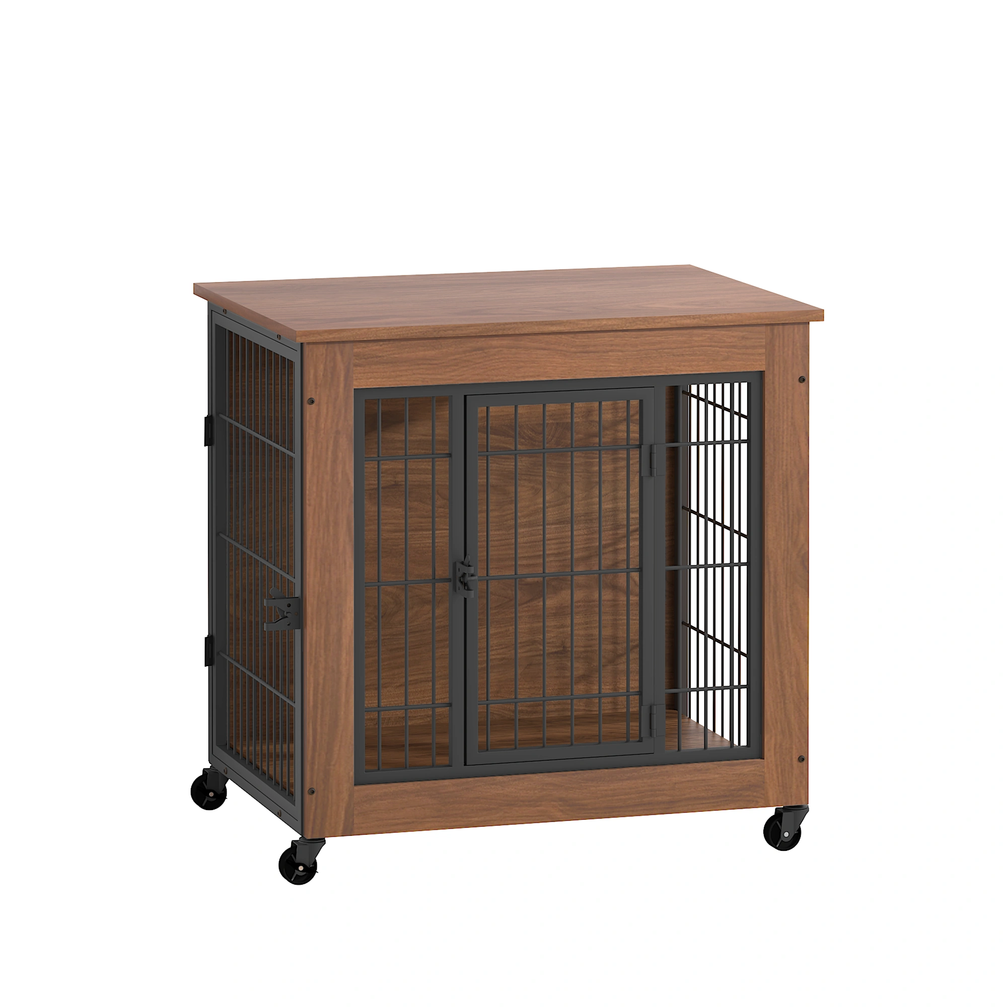 27.2" Dog Crate Furniture with Wheels for Small Dogs, Heavy Duty Dog Kennel Indoor with 2 Doors, Wooden Pet Cage End Table, Double-Doors Sturdy Metal Dog Cage for Anxiety Dog view 10
