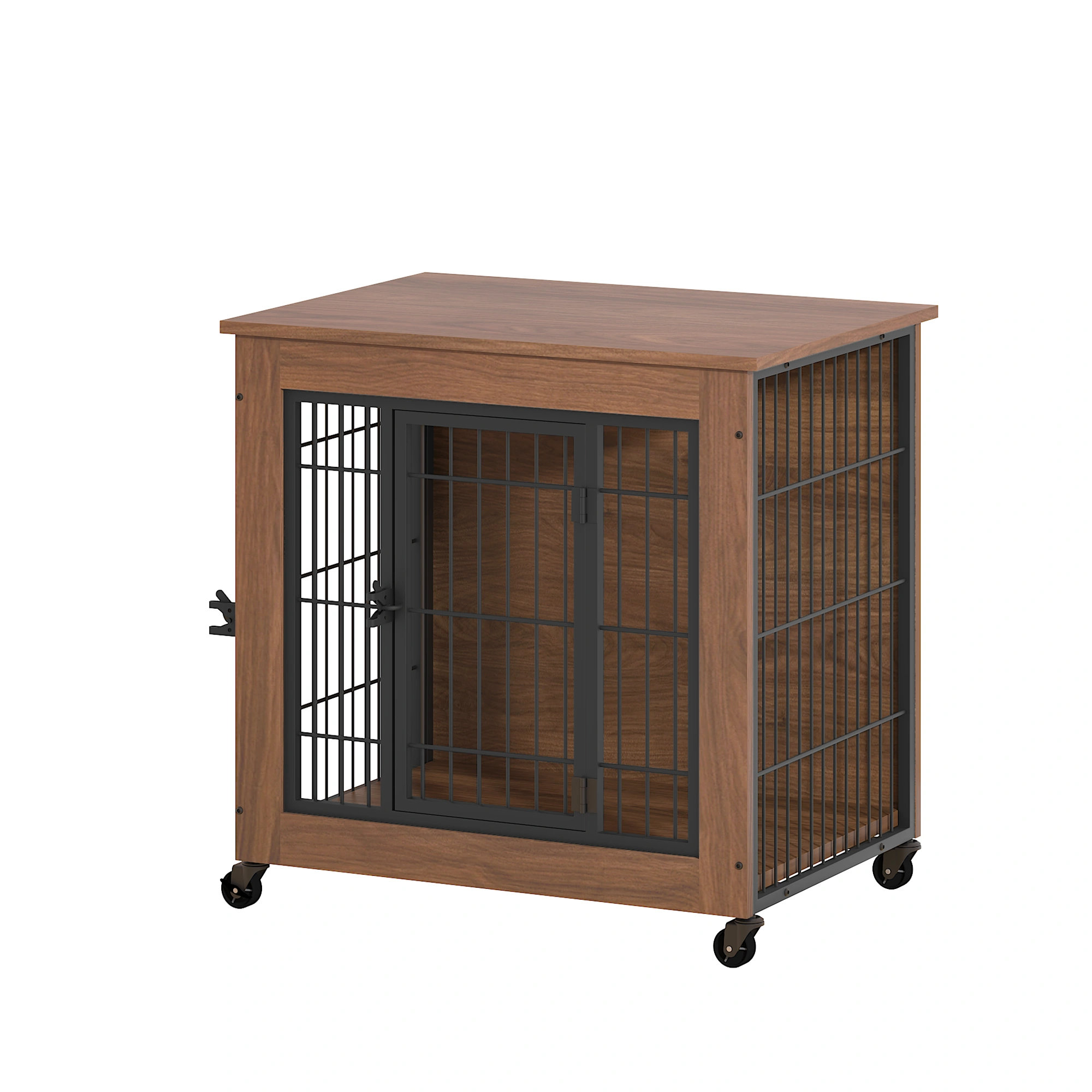 27.2" Dog Crate Furniture with Wheels for Small Dogs, Heavy Duty Dog Kennel Indoor with 2 Doors, Wooden Pet Cage End Table, Double-Doors Sturdy Metal Dog Cage for Anxiety Dog view 18
