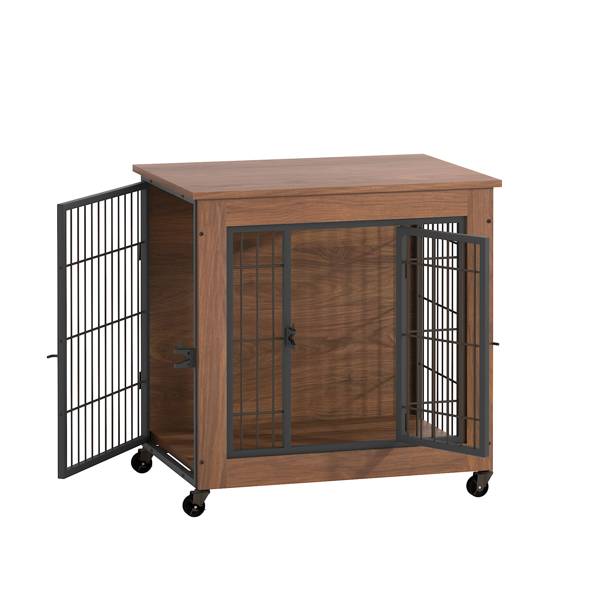 27.2" Dog Crate Furniture with Wheels for Small Dogs, Heavy Duty Dog Kennel Indoor with 2 Doors, Wooden Pet Cage End Table, Double-Doors Sturdy Metal Dog Cage for Anxiety Dog view 19