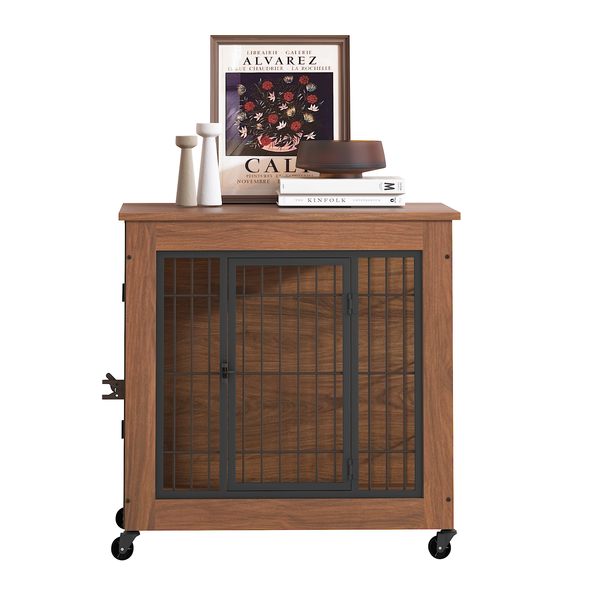 27.2" Dog Crate Furniture with Wheels for Small Dogs, Heavy Duty Dog Kennel Indoor with 2 Doors, Wooden Pet Cage End Table, Double-Doors Sturdy Metal Dog Cage for Anxiety Dog view 21
