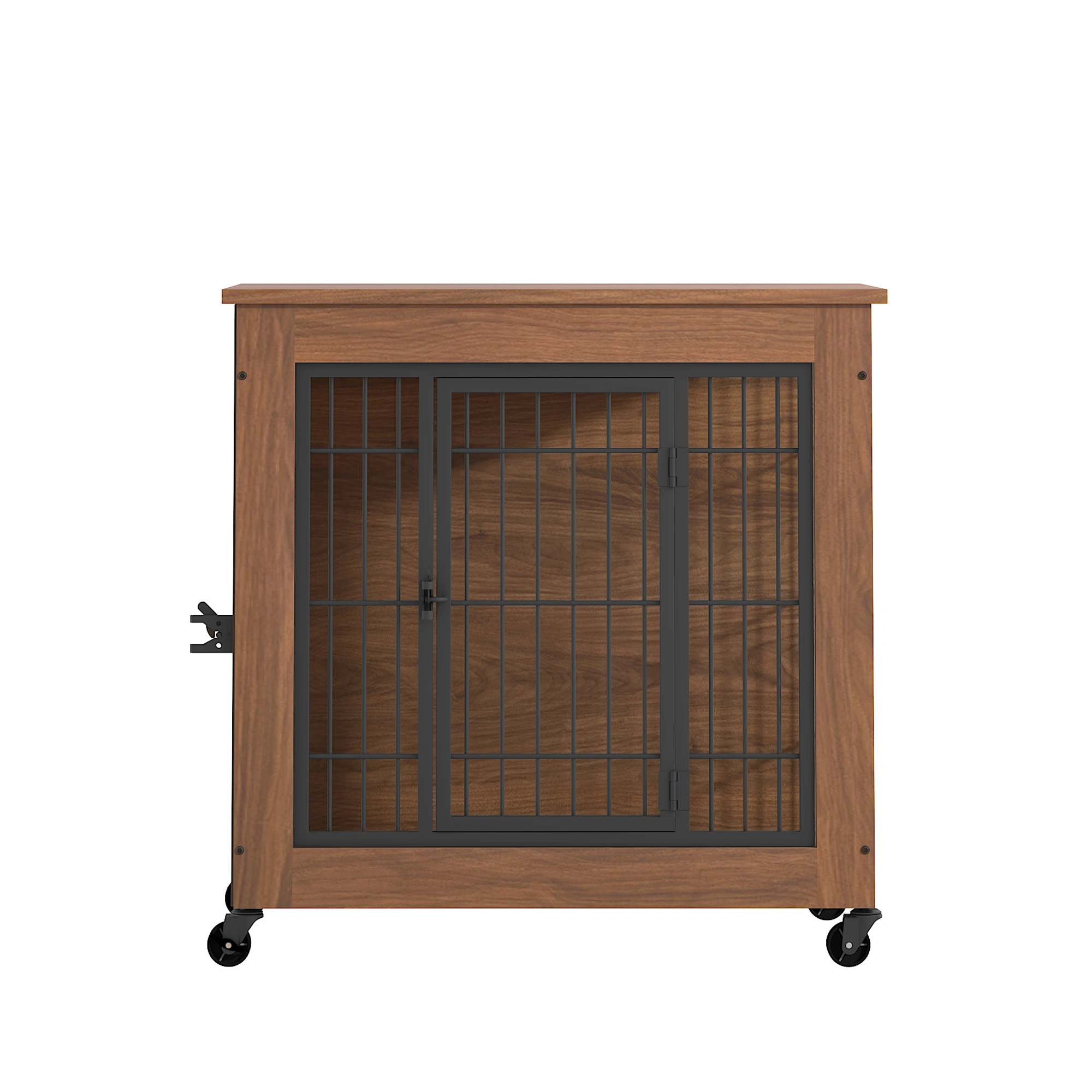 27.2" Dog Crate Furniture with Wheels for Small Dogs, Heavy Duty Dog Kennel Indoor with 2 Doors, Wooden Pet Cage End Table, Double-Doors Sturdy Metal Dog Cage for Anxiety Dog view 9