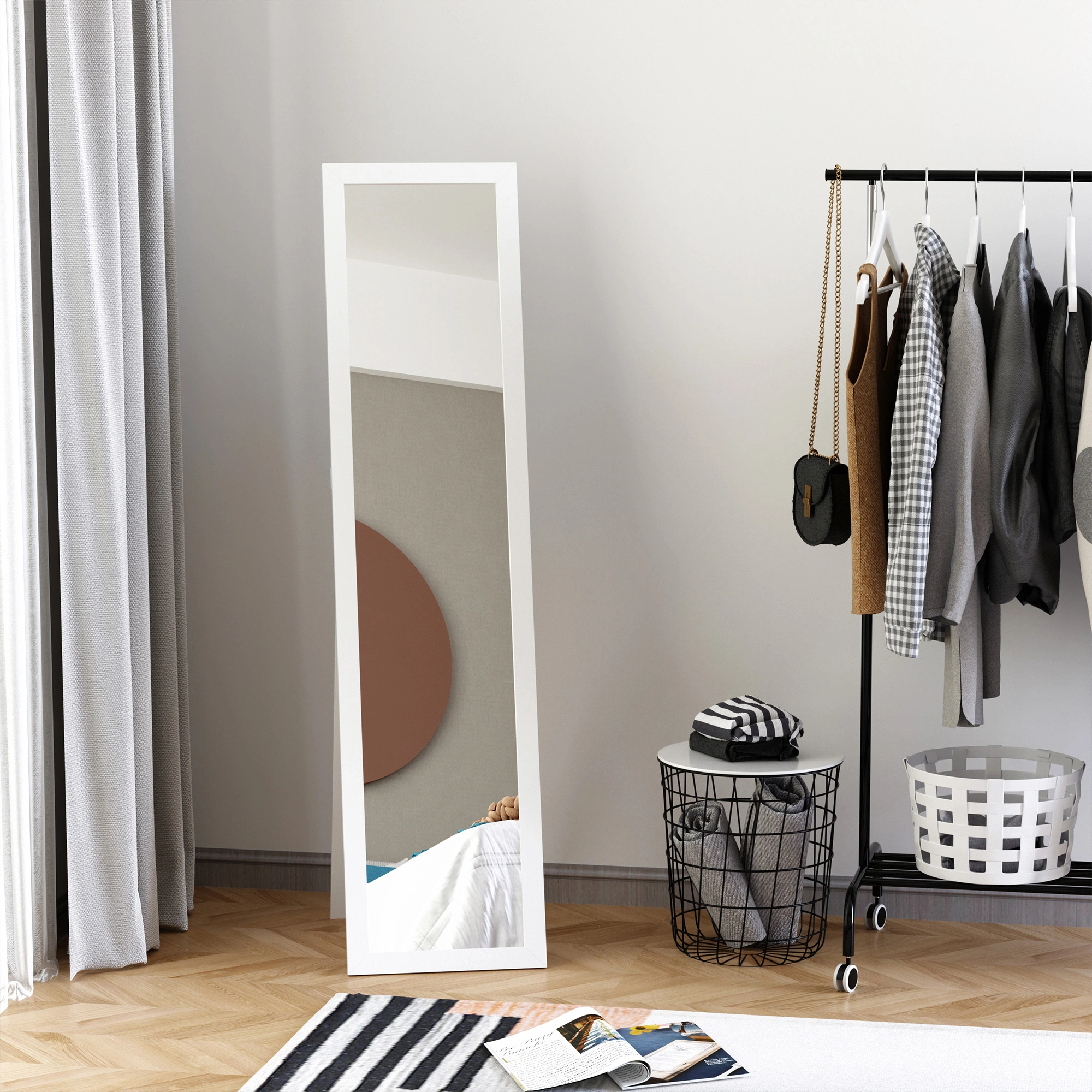 Full Length Dressing Mirror with Frame, Freestanding Floor Beauty Mirror, Full Height Vanity Mirror for Bedroom