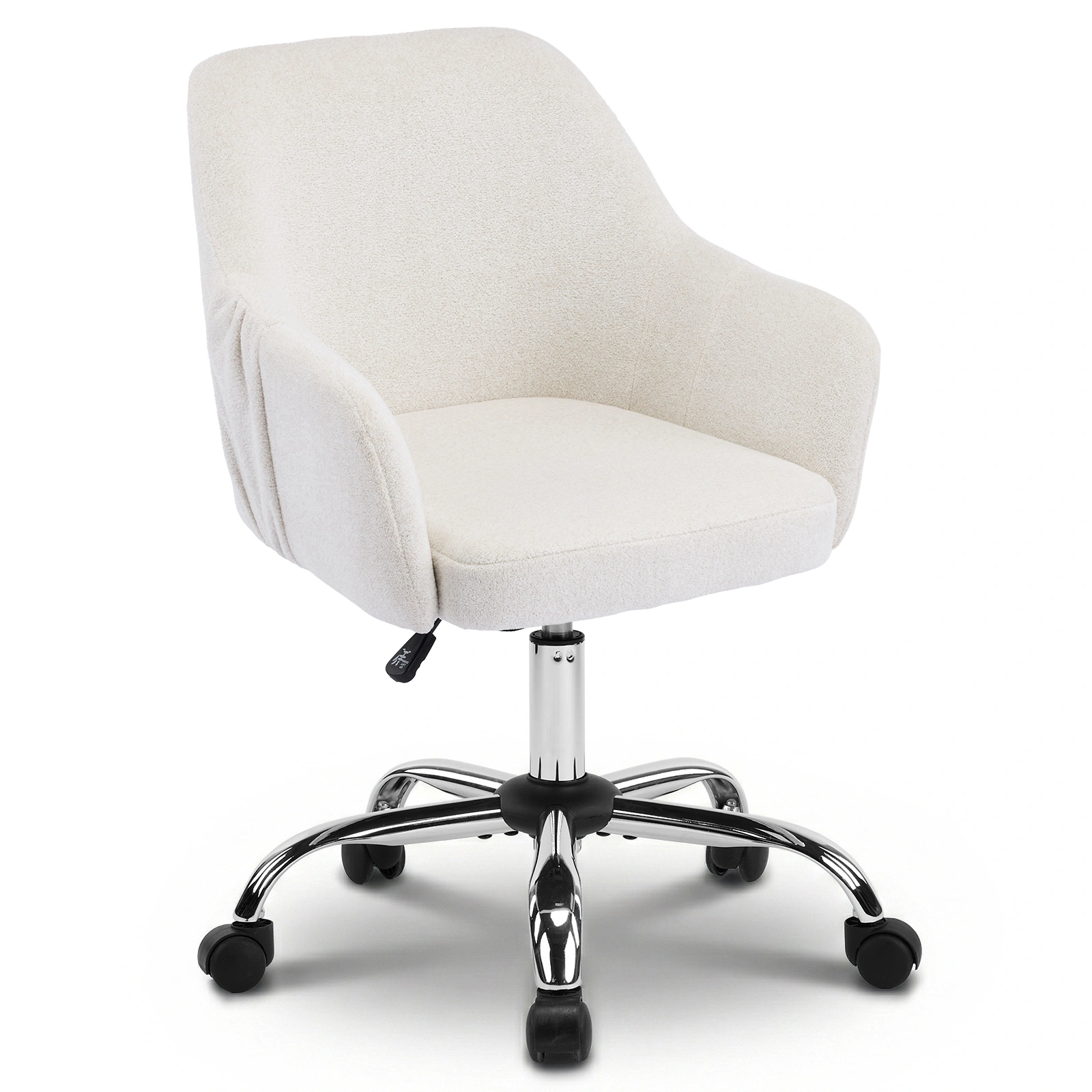 Height Adjustable Office Chair 24.4"W x 17.3"D x 31"-35"H, 360° Swivel Rolling Desk Chair with Armrests, Snowflake Velvet Upholstered Vanity Chair for Home Office Bedroom, Beige