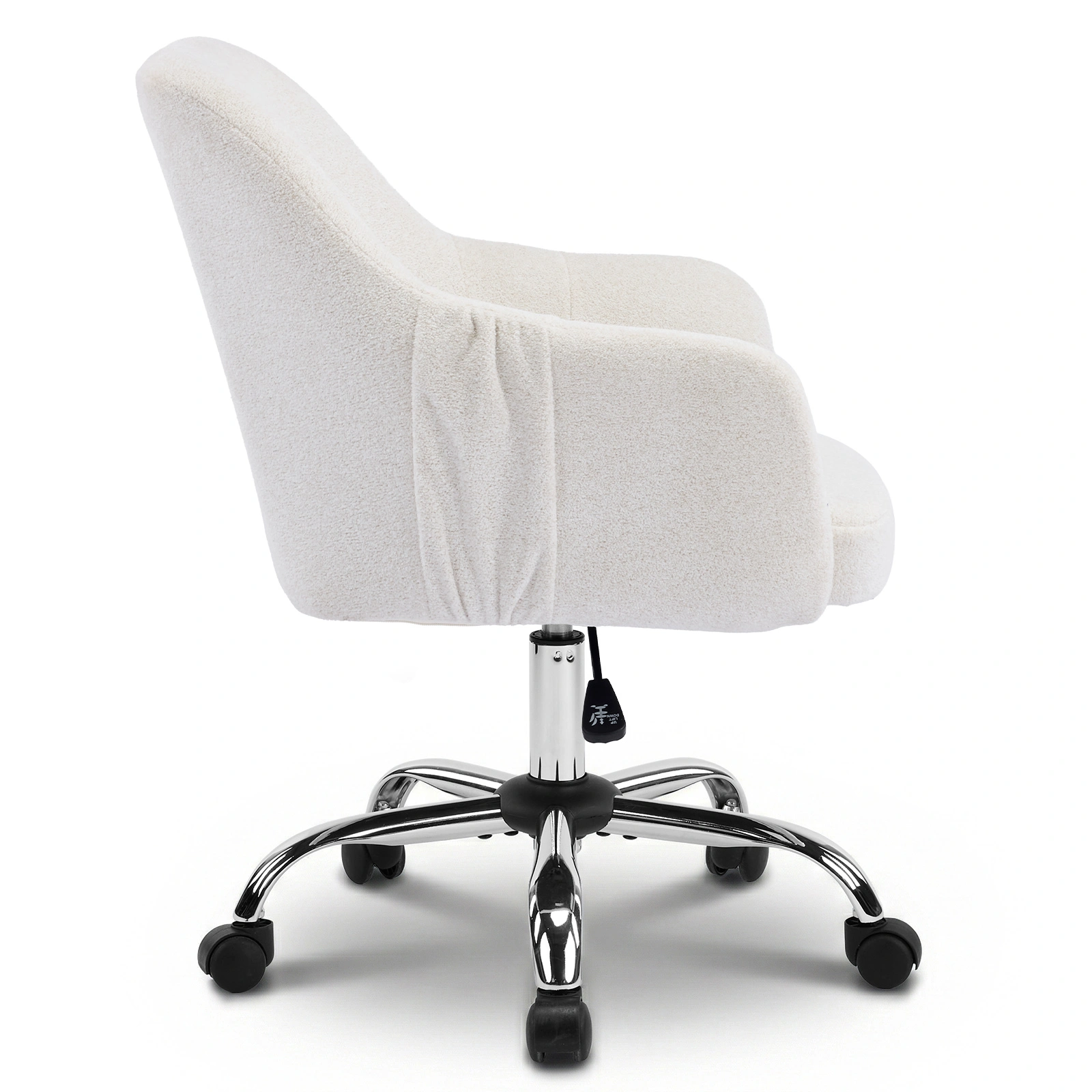 Height Adjustable Office Chair 24.4"W x 17.3"D x 31"-35"H, 360° Swivel Rolling Desk Chair with Armrests, Snowflake Velvet Upholstered Vanity Chair for Home Office Bedroom, Beige view 6