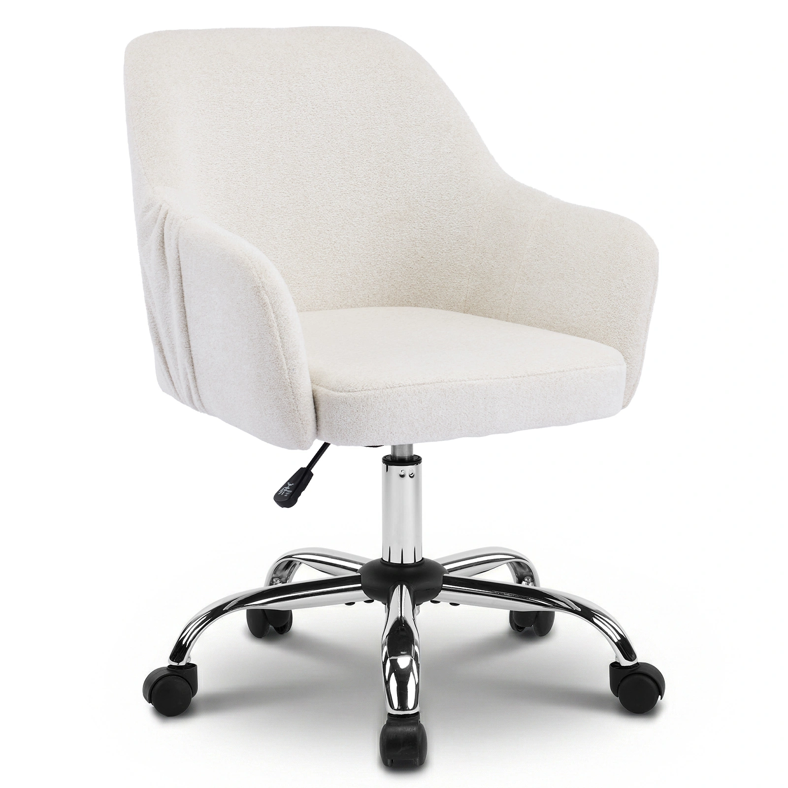 Height Adjustable Office Chair 24.4"W x 17.3"D x 31"-35"H, 360° Swivel Rolling Desk Chair with Armrests, Snowflake Velvet Upholstered Vanity Chair for Home Office Bedroom, Beige view 8