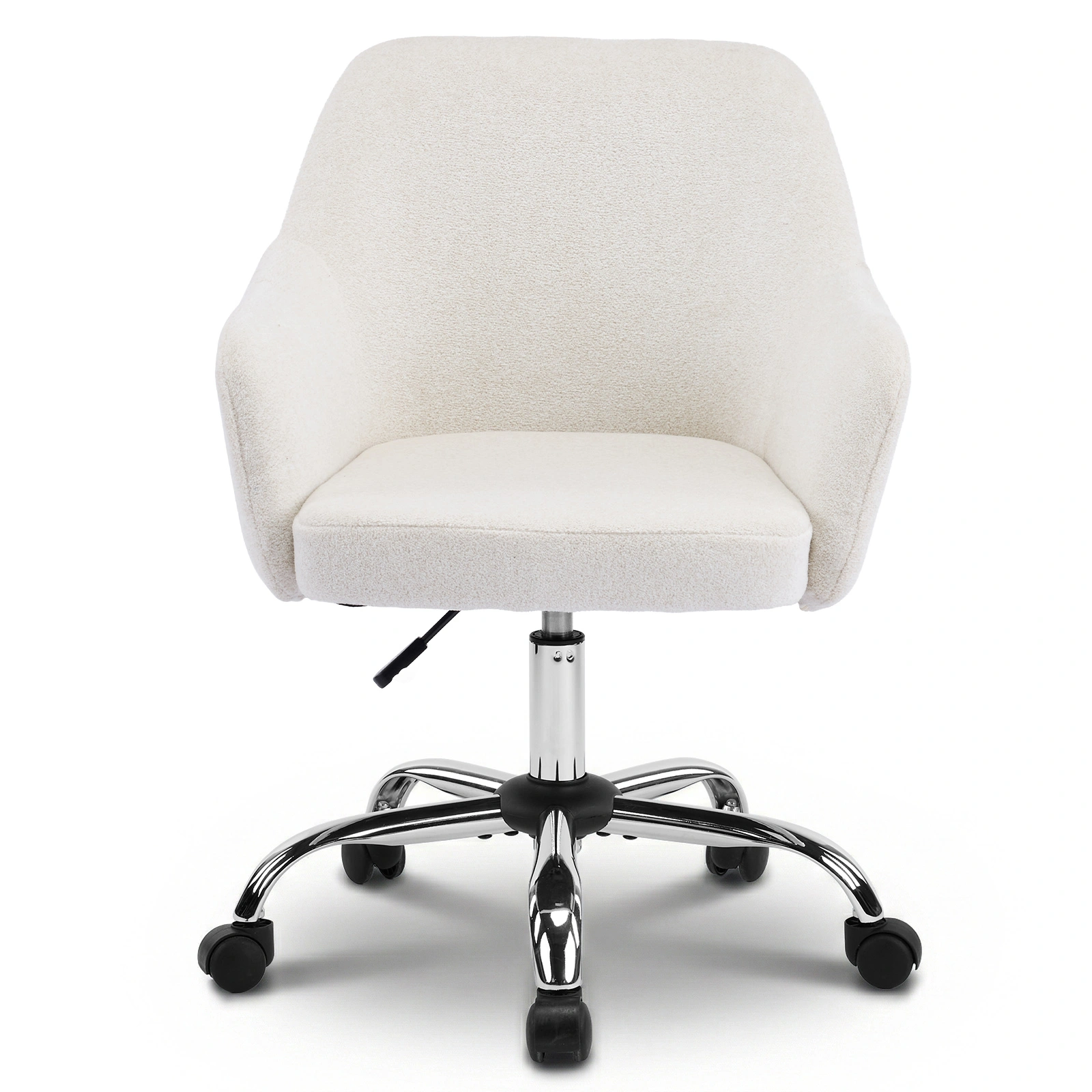 Height Adjustable Office Chair 24.4"W x 17.3"D x 31"-35"H, 360° Swivel Rolling Desk Chair with Armrests, Snowflake Velvet Upholstered Vanity Chair for Home Office Bedroom, Beige view 9