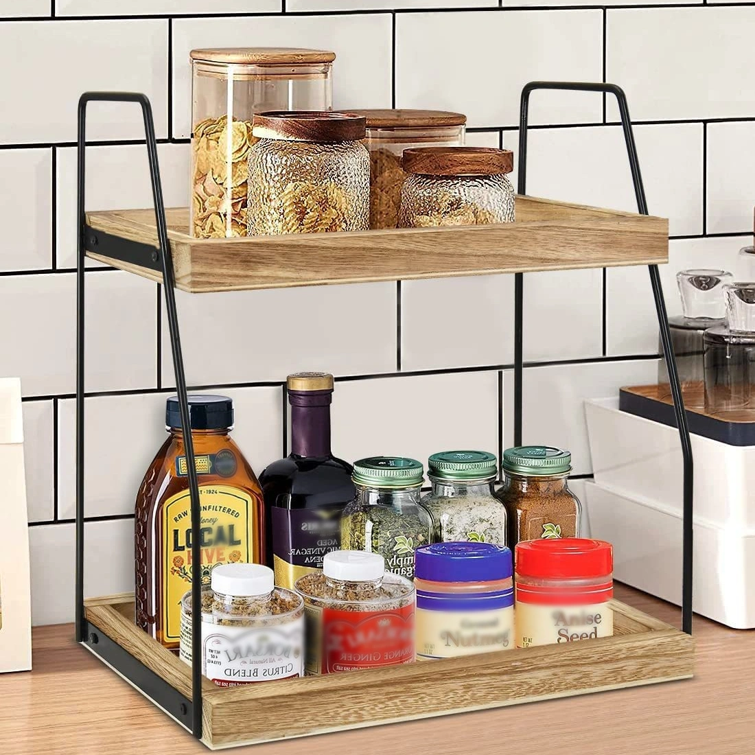NEW 2 Tier Wooden Shelf Unit, Book & Plant Stand, Bathroom Kitchen Storage Rack, UK Large Size