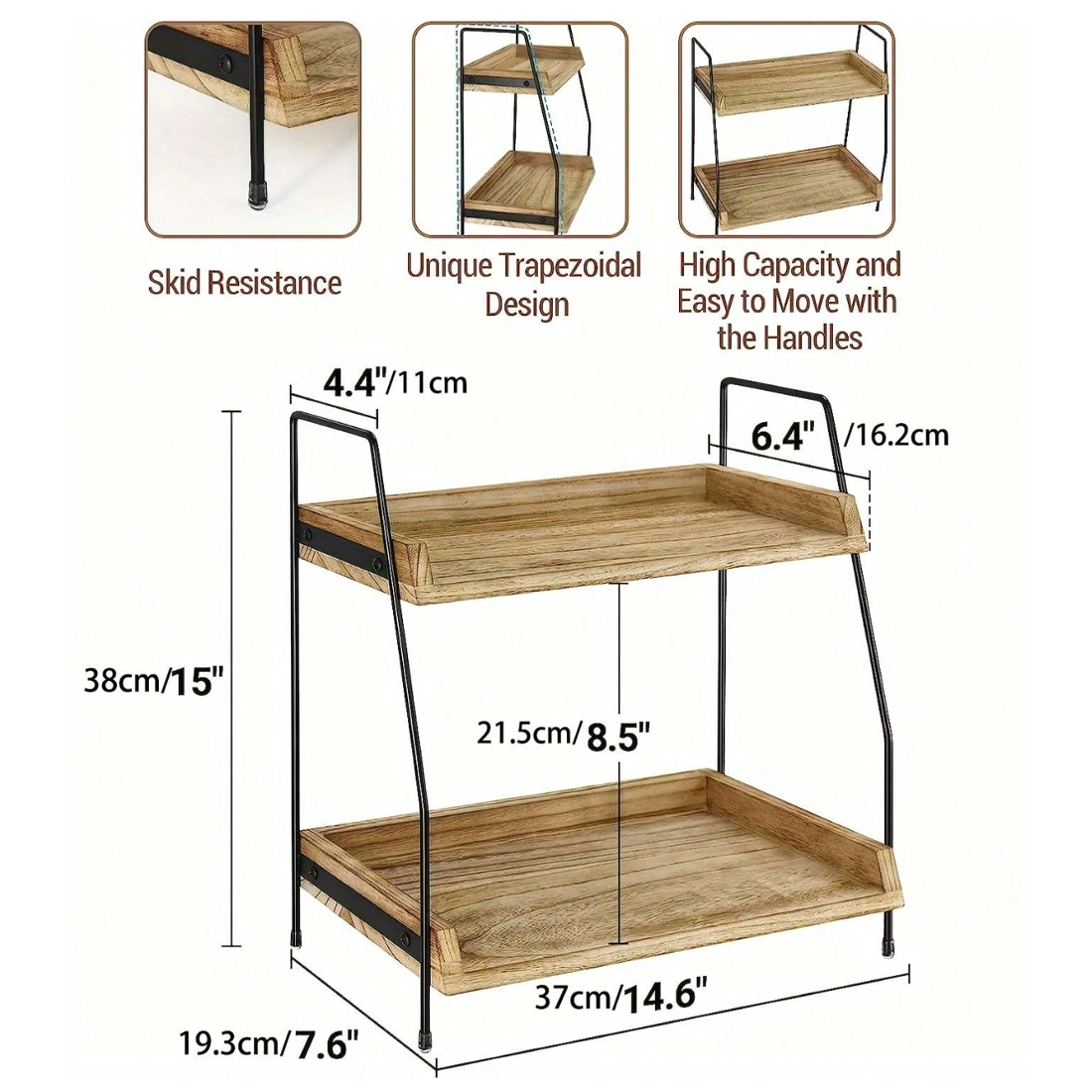 NEW 2 Tier Wooden Shelf Unit, Book & Plant Stand, Bathroom Kitchen Storage Rack, UK Large Size view 3