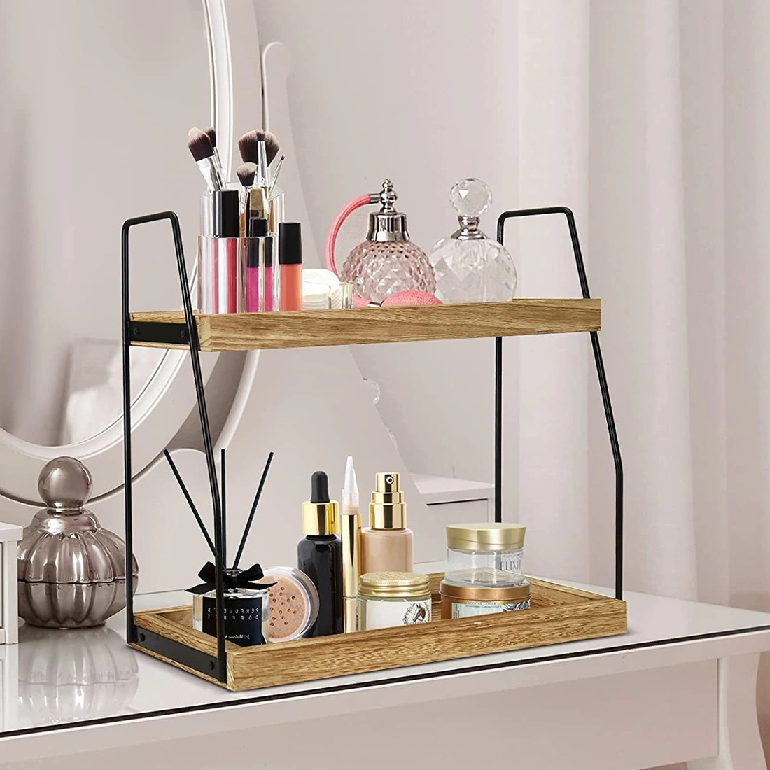 NEW 2 Tier Wooden Shelf Unit, Book & Plant Stand, Bathroom Kitchen Storage Rack, UK Large Size view 4