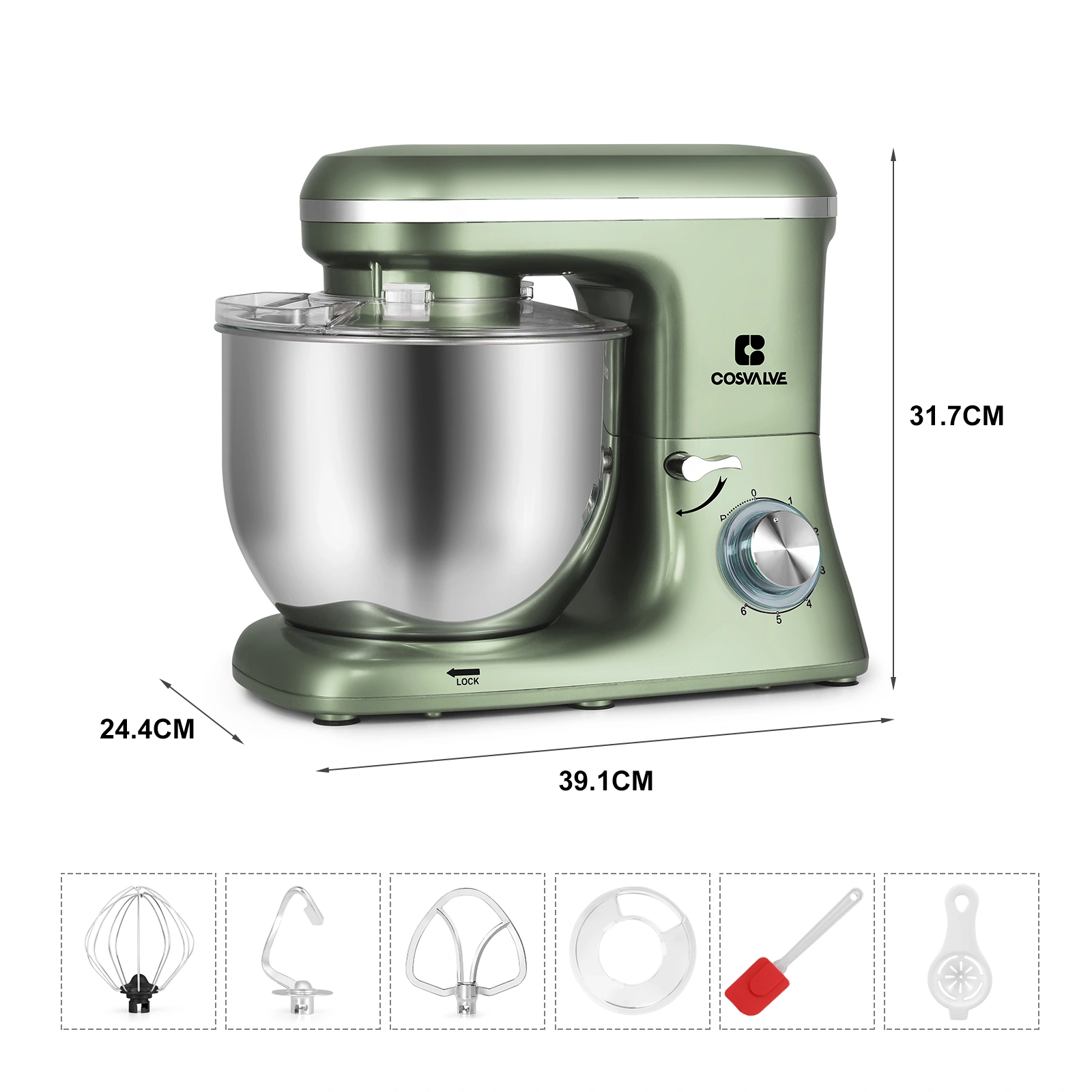 1400W Food Processor, 7L Stainless Steel Mixing Bowl, Silver Green, Heavy Duty Kitchen Chopper Blender view 2