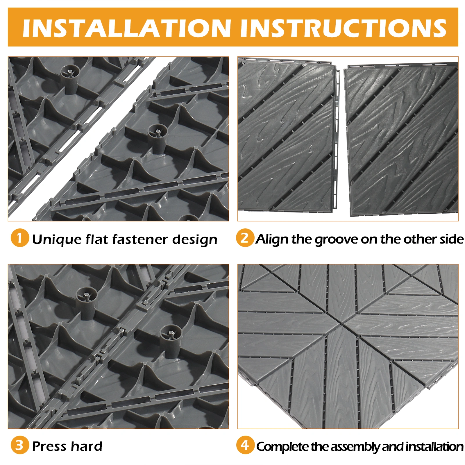 Plastic Interlocking Deck Tiles, 27 Pack, 11.8"x11.8" Waterproof Flooring Tiles for Indoor and Outdoor, Patio Floor Decking Tiles for Porch Poolside Balcony Backyard, Dark Grey view 12