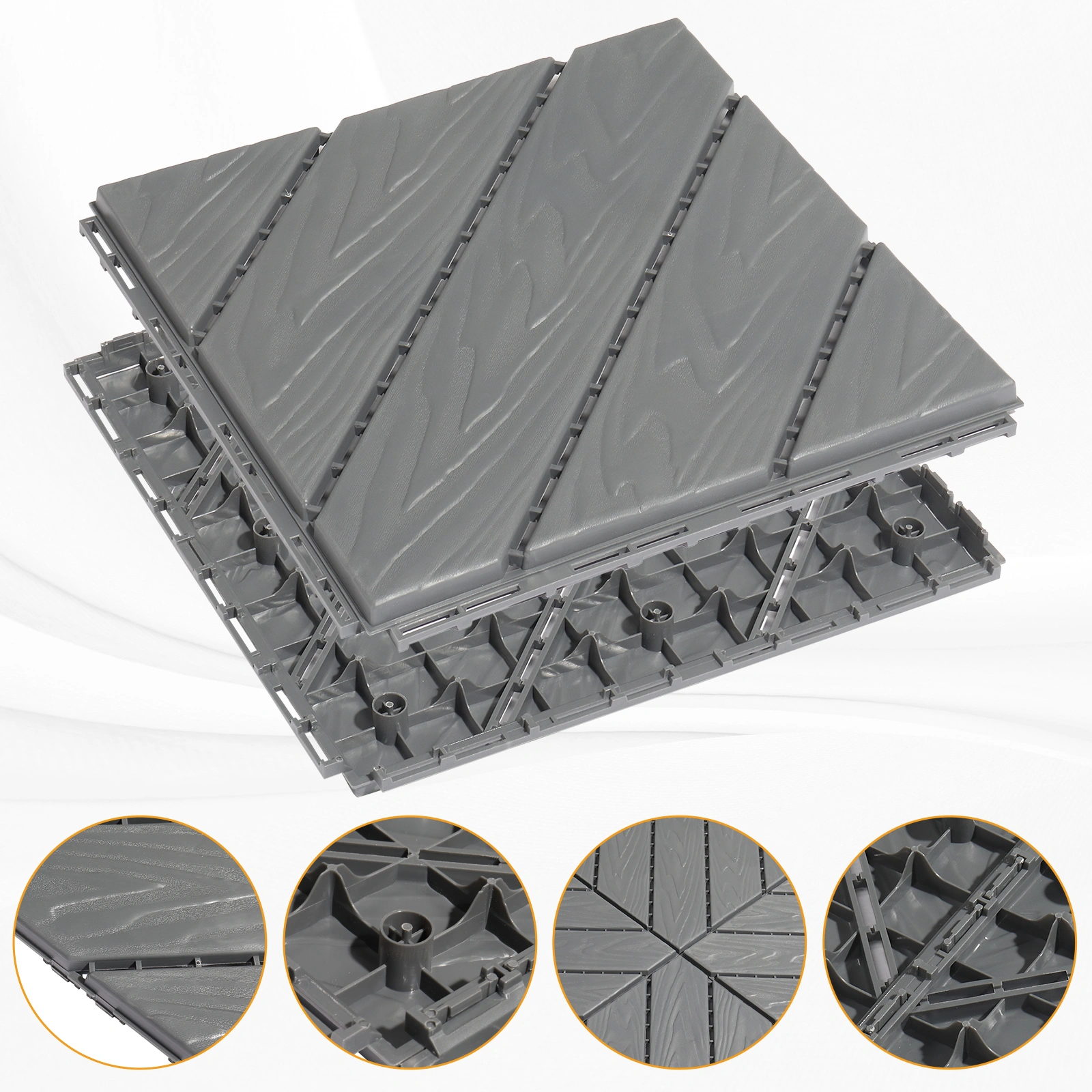 Plastic Interlocking Deck Tiles, 27 Pack, 11.8"x11.8" Waterproof Flooring Tiles for Indoor and Outdoor, Patio Floor Decking Tiles for Porch Poolside Balcony Backyard, Dark Grey view 13