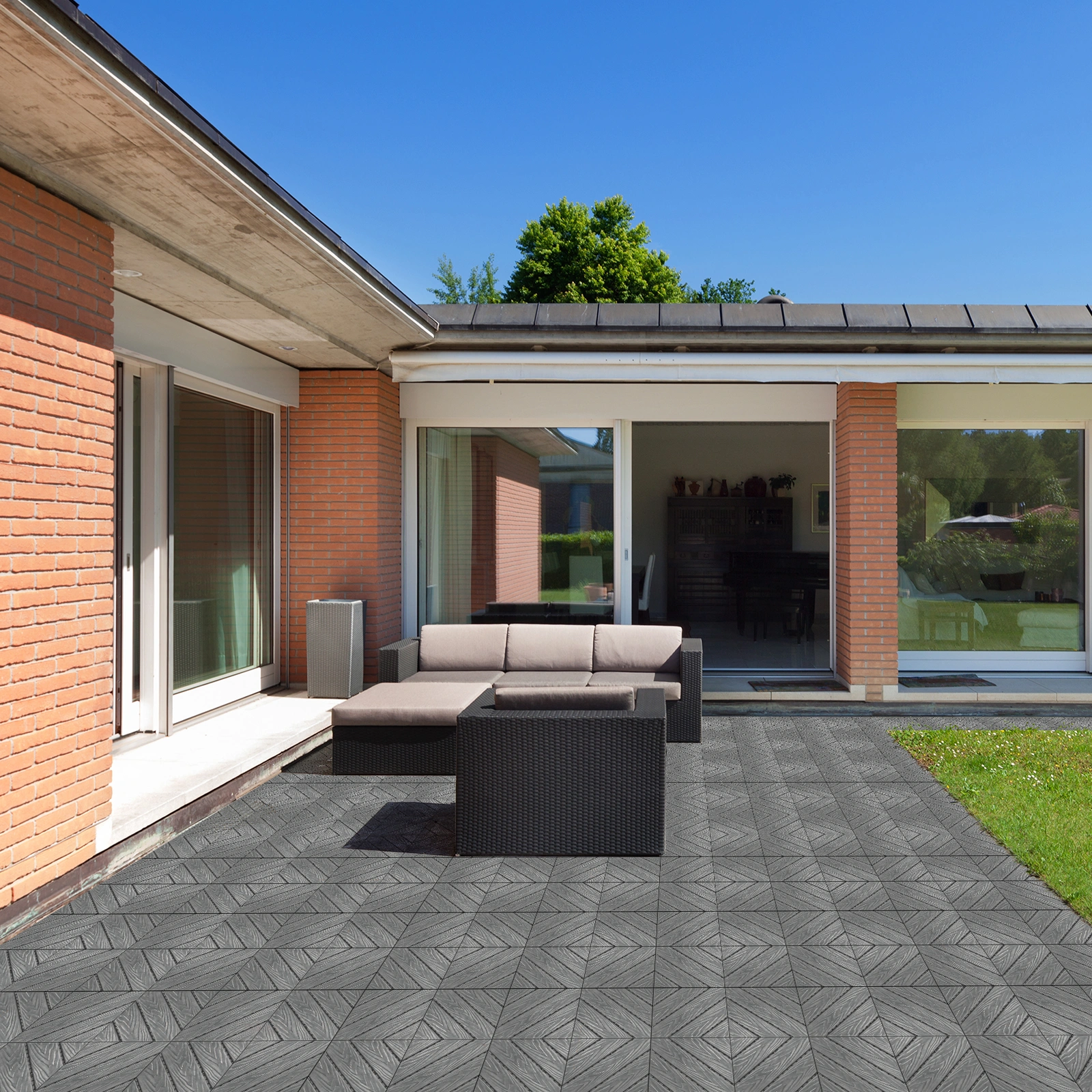 Plastic Interlocking Deck Tiles, 27 Pack, 11.8"x11.8" Waterproof Flooring Tiles for Indoor and Outdoor, Patio Floor Decking Tiles for Porch Poolside Balcony Backyard, Dark Grey view 5
