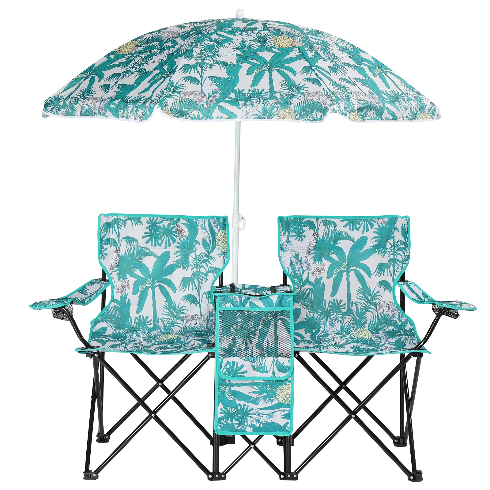 Portable Outdoor 2-Seat Folding Chair with Removable Sun Umbrella Pineapple view 10