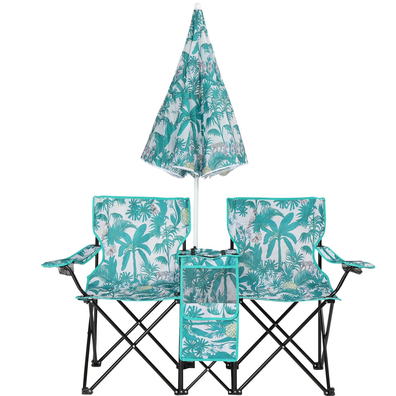 Portable Outdoor 2-Seat Folding Chair with Removable Sun Umbrella Pineapple view 11