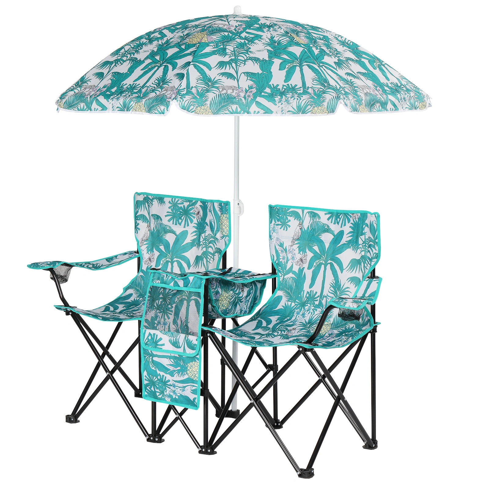 Portable Outdoor 2-Seat Folding Chair with Removable Sun Umbrella Pineapple view 12