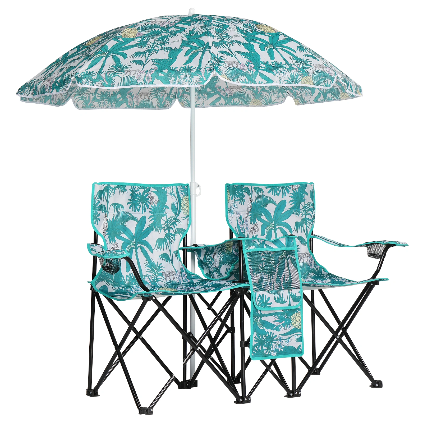 Portable Outdoor 2-Seat Folding Chair with Removable Sun Umbrella Pineapple view 13
