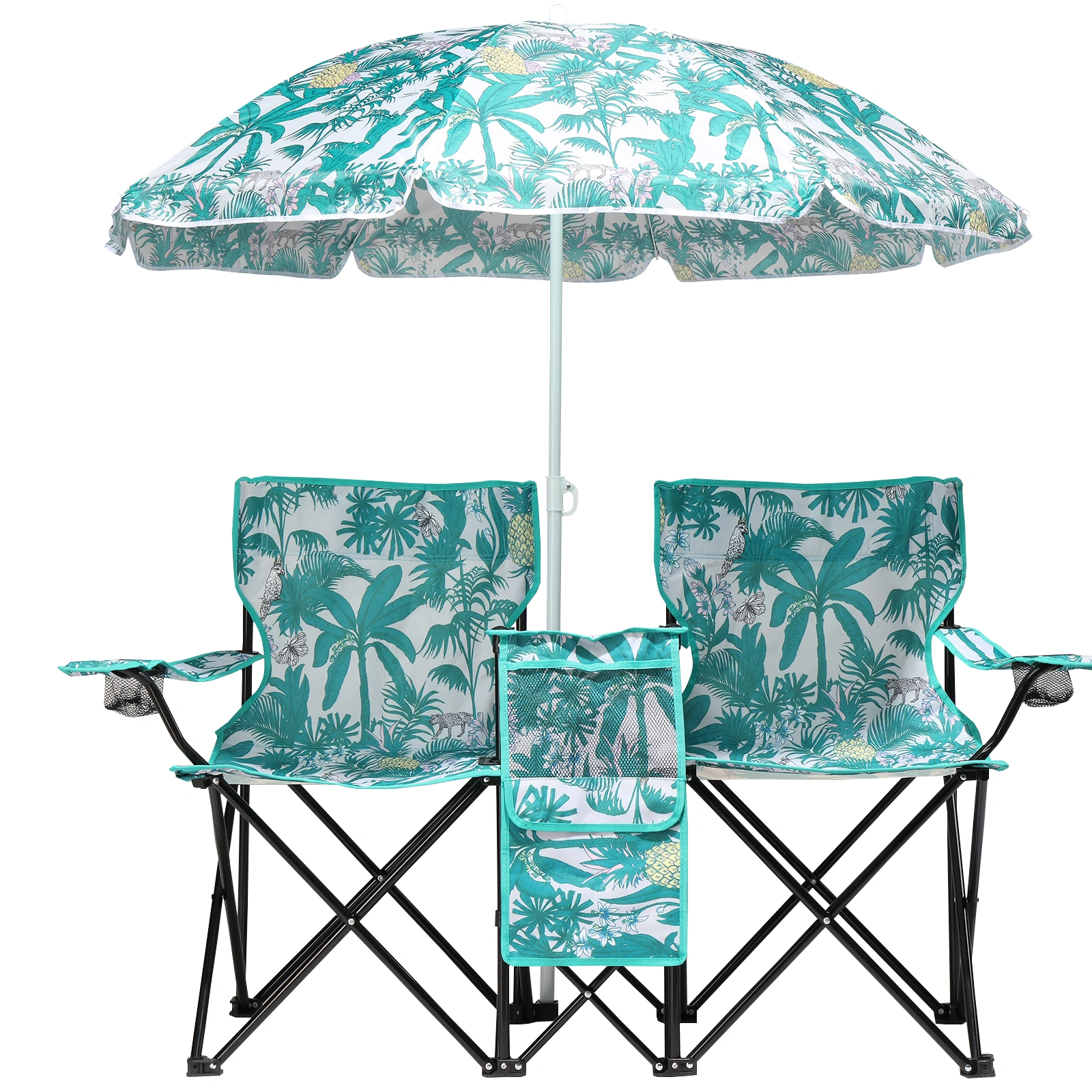 Portable Outdoor 2-Seat Folding Chair with Removable Sun Umbrella Pineapple view 15