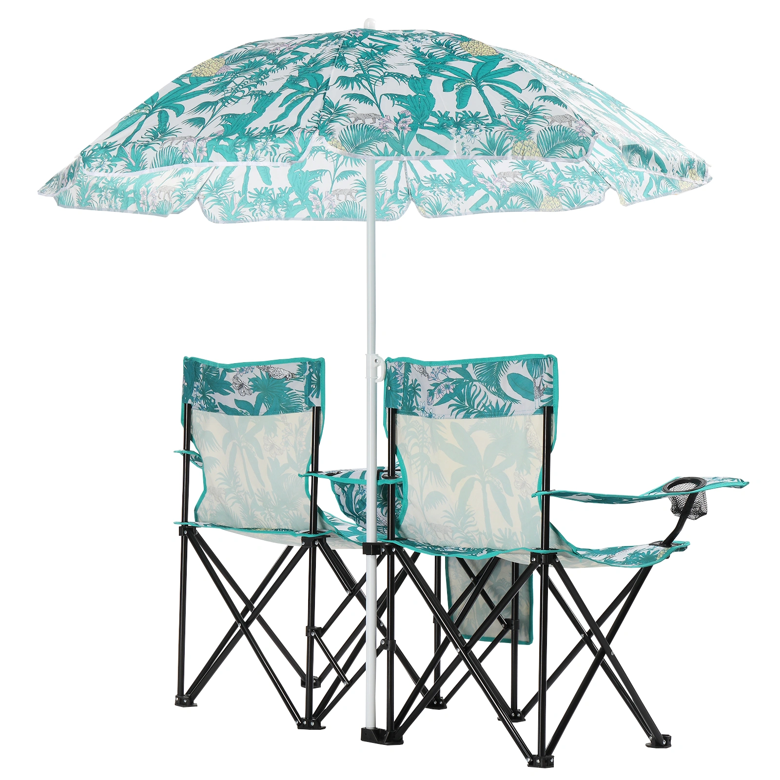 Portable Outdoor 2-Seat Folding Chair with Removable Sun Umbrella Pineapple view 18