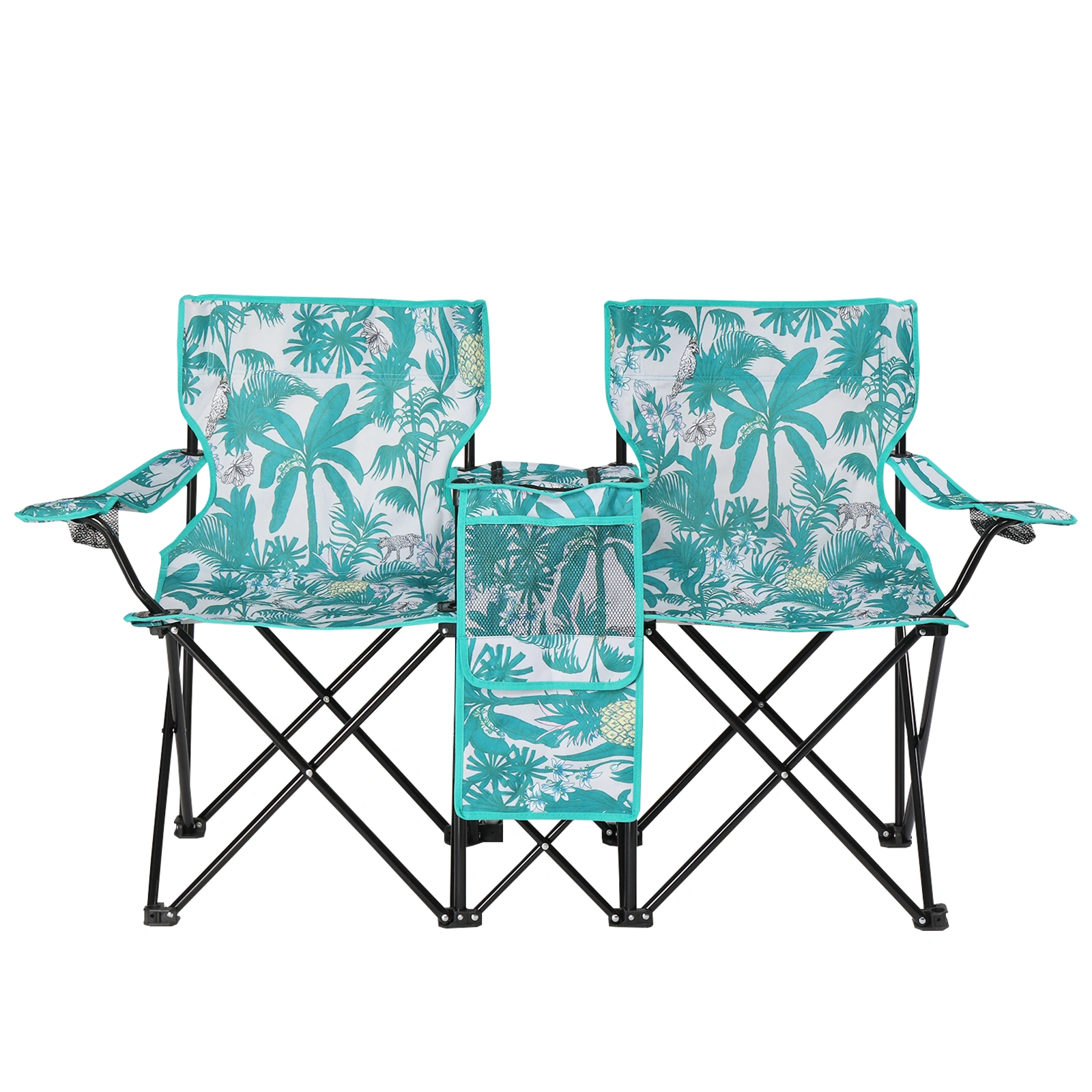 Portable Outdoor 2-Seat Folding Chair with Removable Sun Umbrella Pineapple view 4