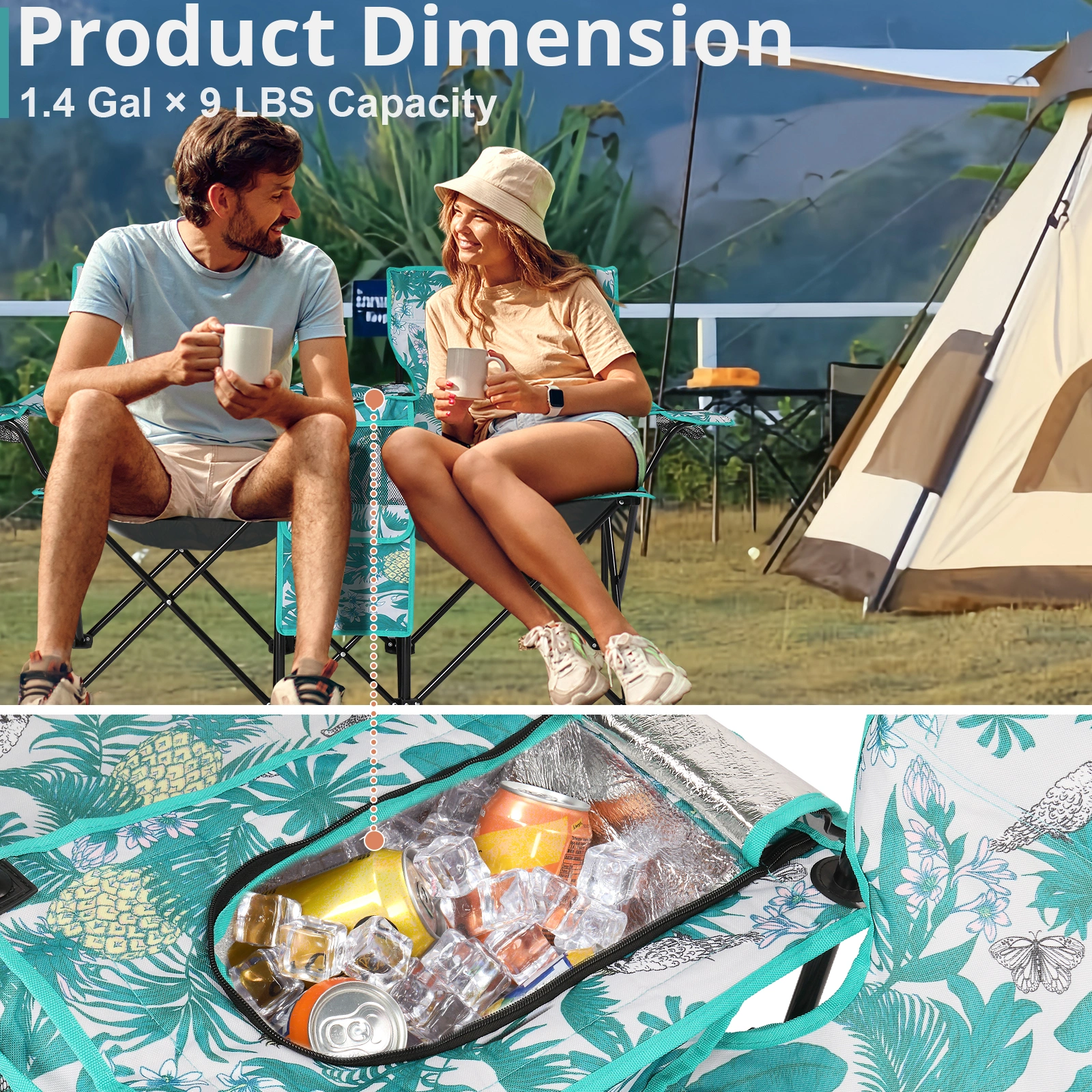 Portable Outdoor 2-Seat Folding Chair with Removable Sun Umbrella Pineapple view 5