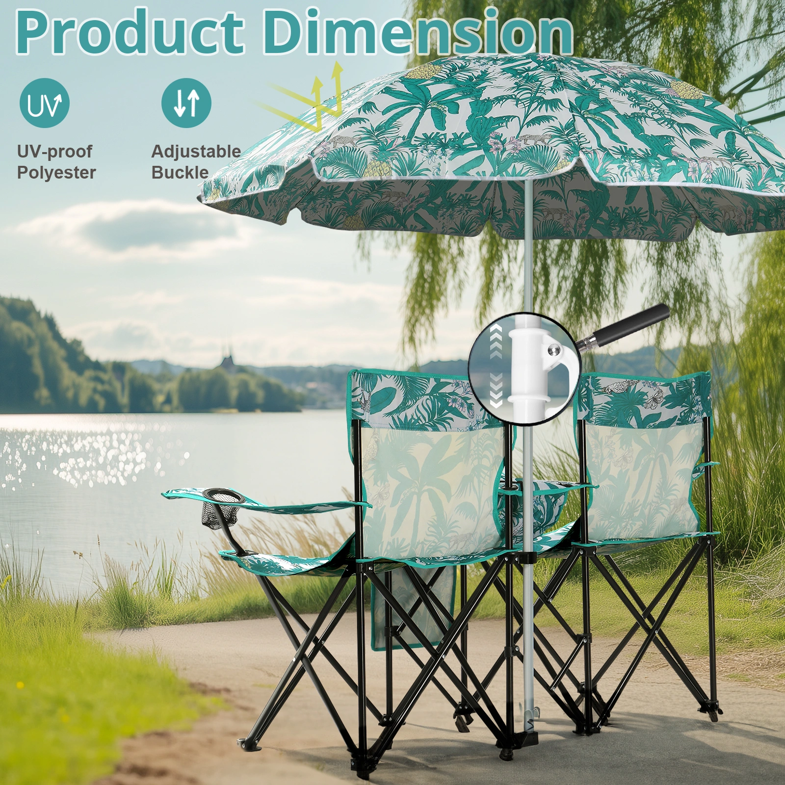 Portable Outdoor 2-Seat Folding Chair with Removable Sun Umbrella Pineapple view 7