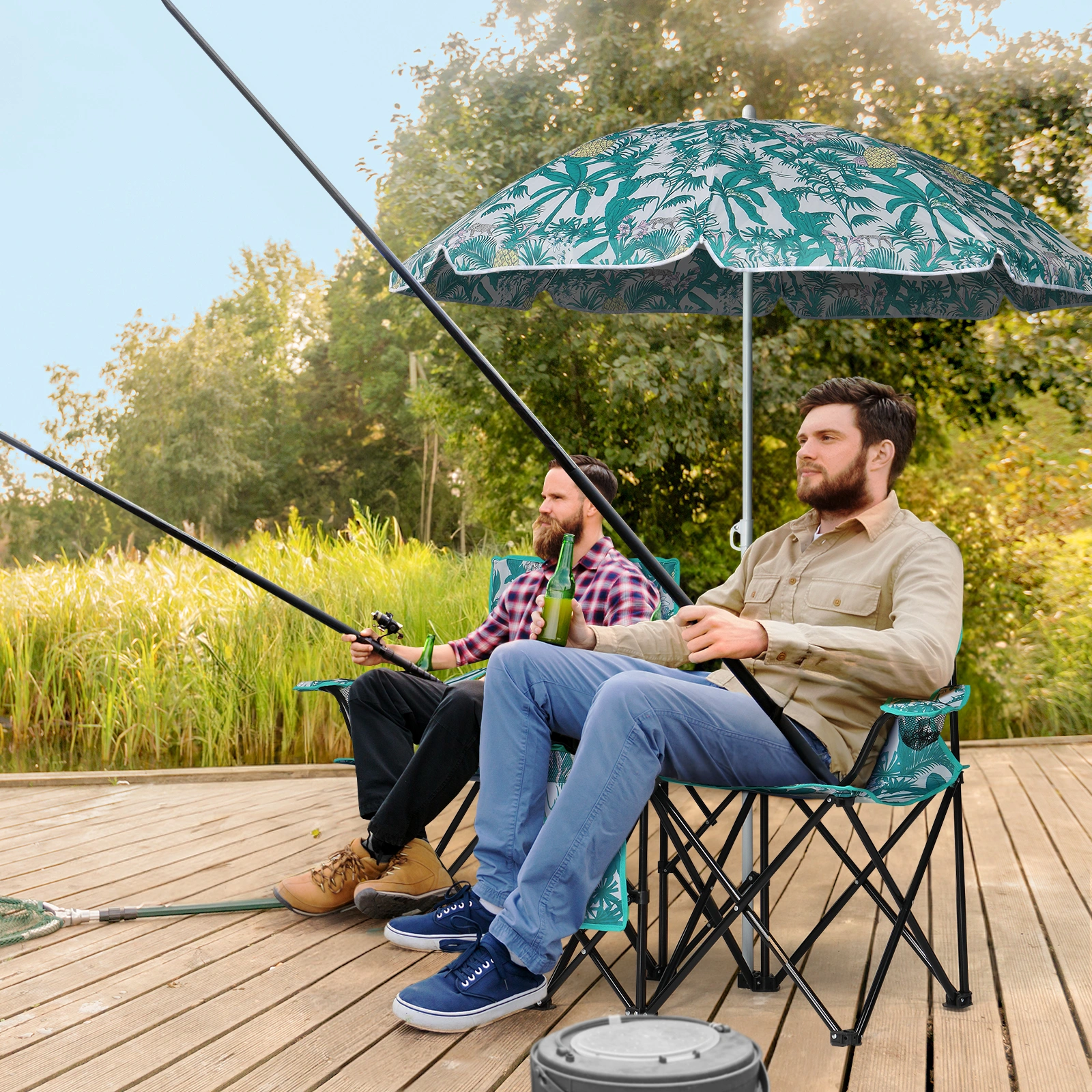 Portable Outdoor 2-Seat Folding Chair with Removable Sun Umbrella Pineapple view 9