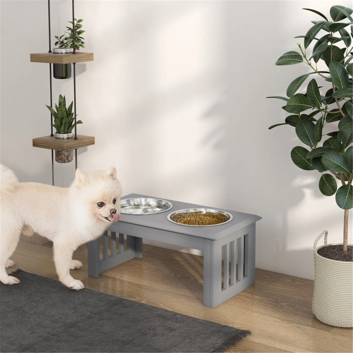 Dog Bowls & Pet Feeding Storage Station - Multi-Functional Pet Food Bowl Organizer with Water Dispenser for Dogs & Cats