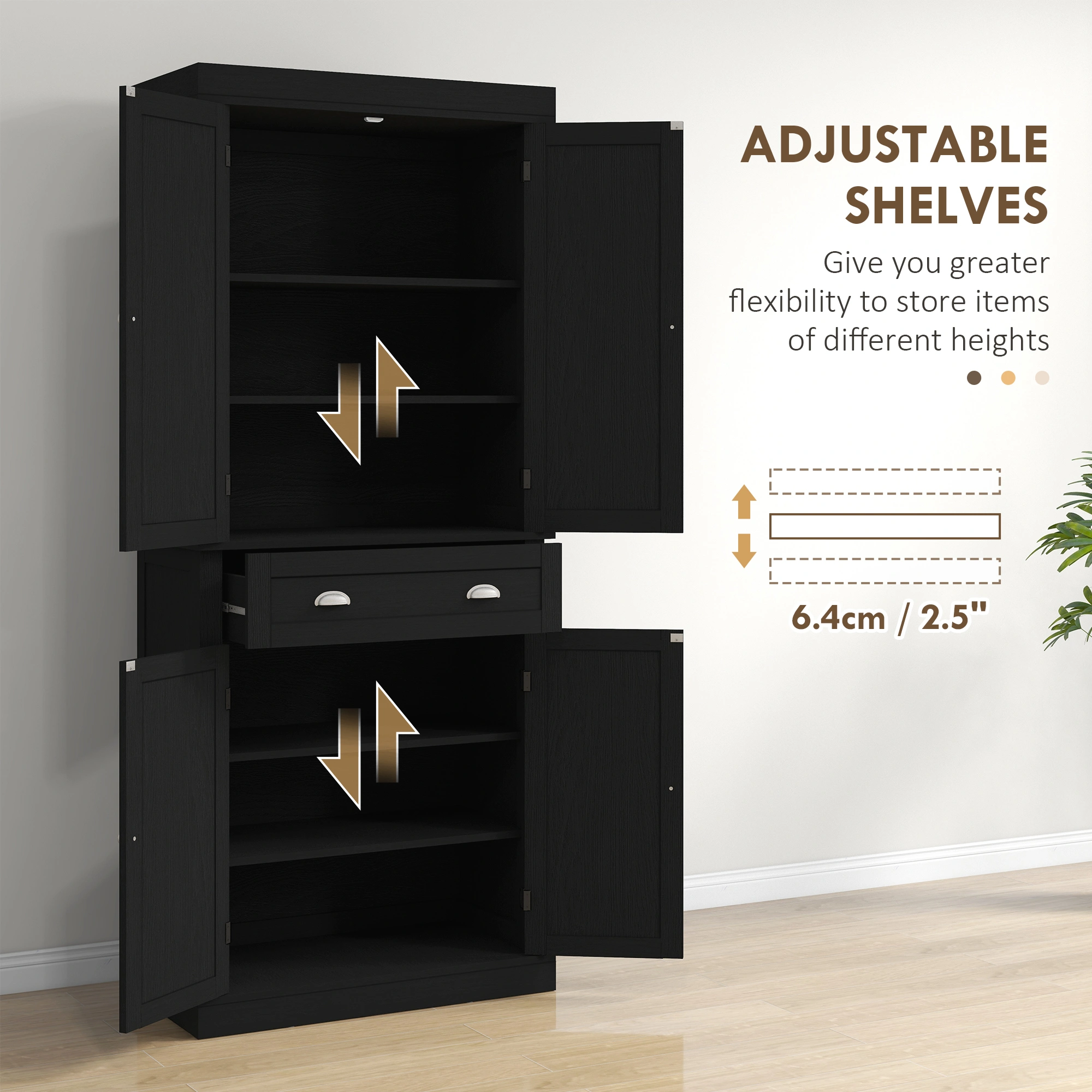 Kitchen Storage Cabinet with Doors & Shelves - Freestanding Pantry Organizer for Kitchen, Bathroom, Mudroom (White/Multi-Color) view 4