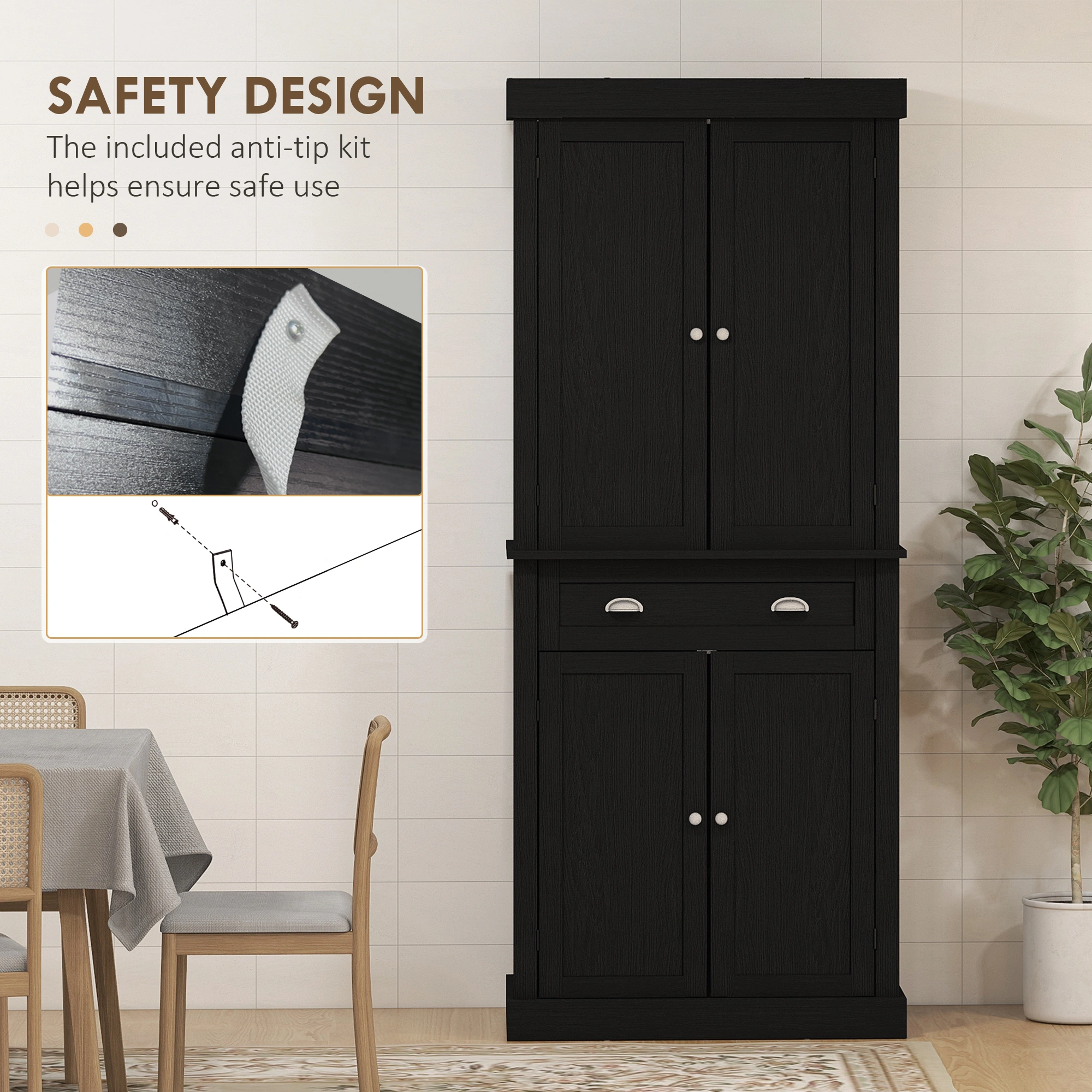 Kitchen Storage Cabinet with Doors & Shelves - Freestanding Pantry Organizer for Kitchen, Bathroom, Mudroom (White/Multi-Color) view 5
