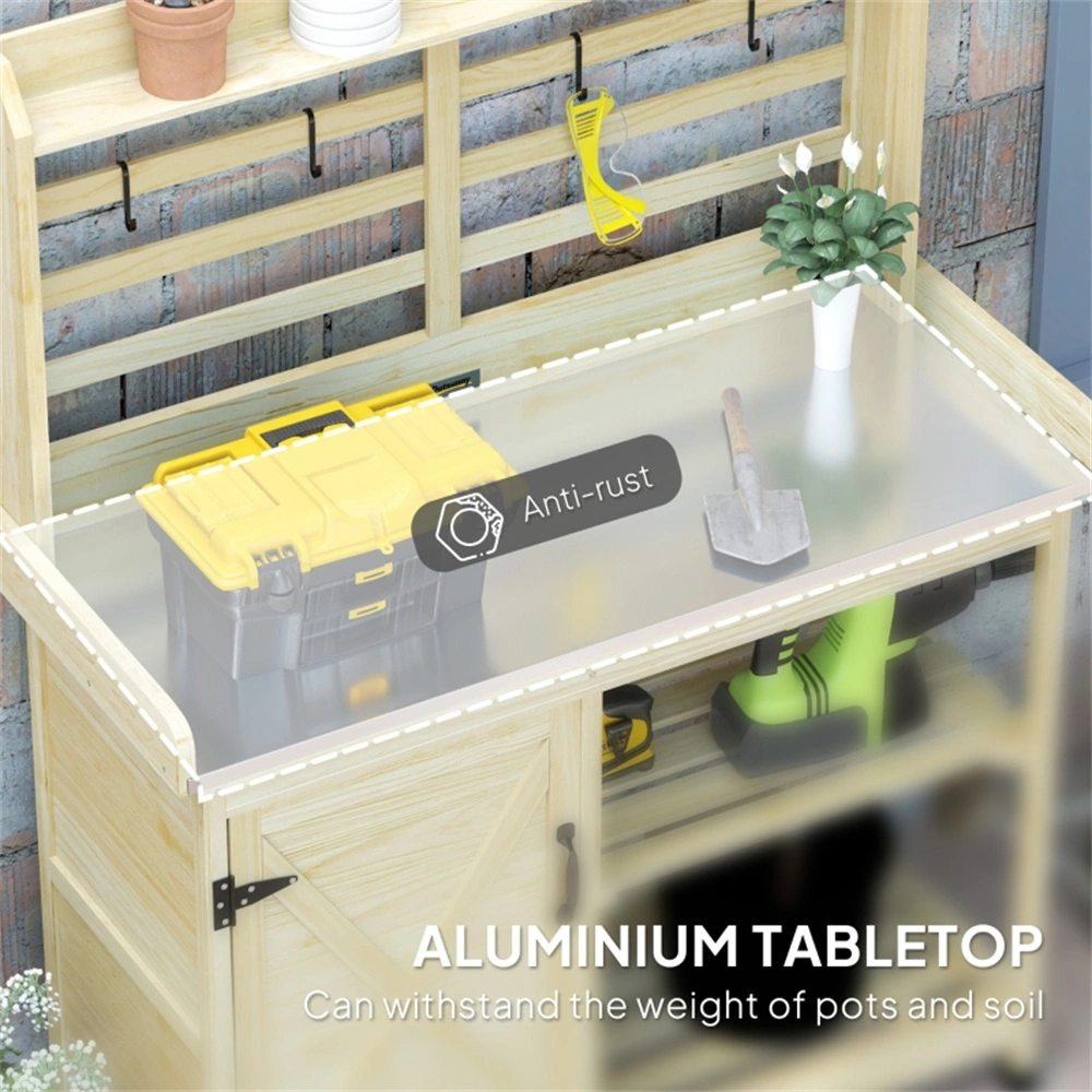 Garden Work Bench with Open Shelf Storage, Sturdy Outdoor Workshop Table with Low Profile Design, Durable Metal Frame view 2