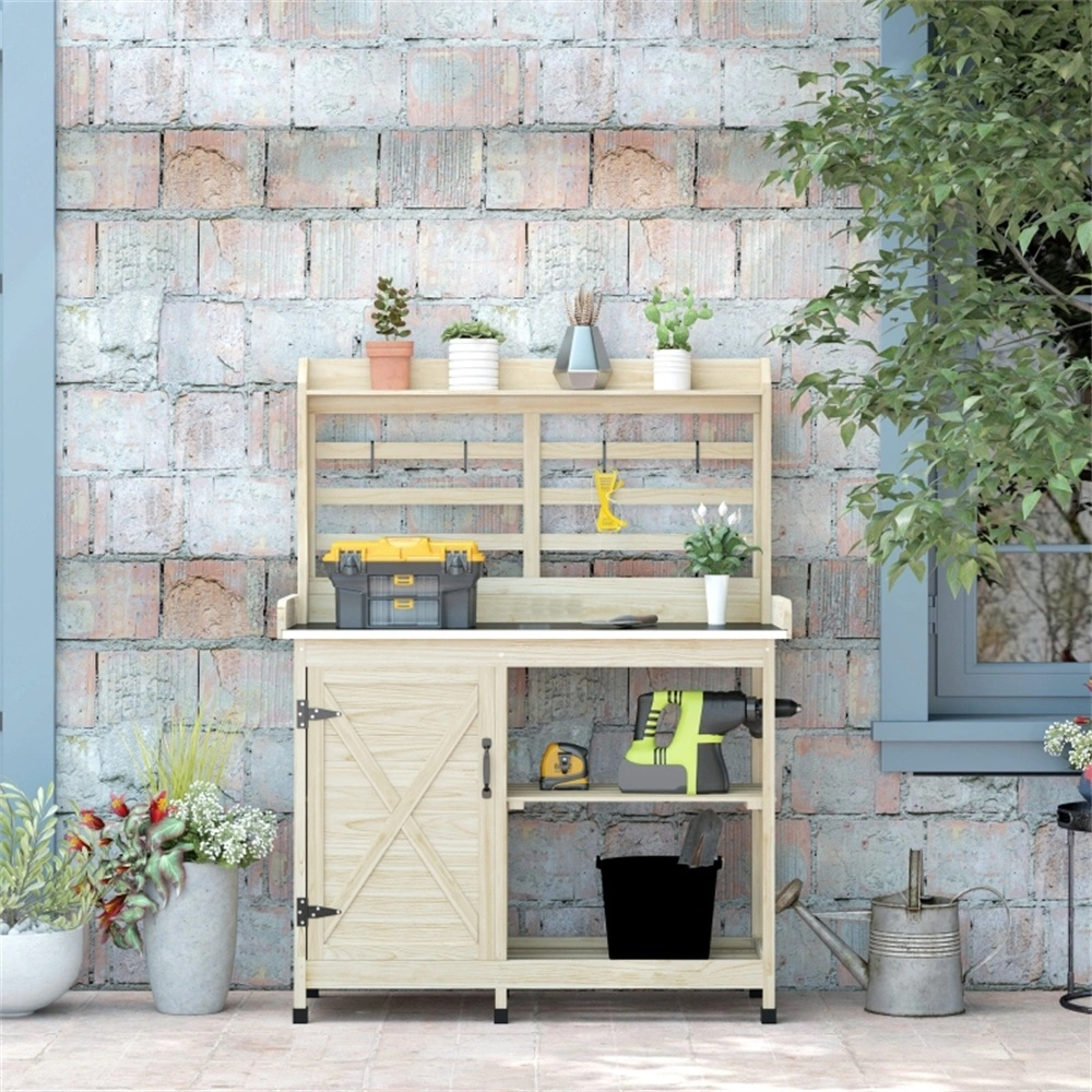 Garden Work Bench with Open Shelf Storage, Sturdy Outdoor Workshop Table with Low Profile Design, Durable Metal Frame view 7