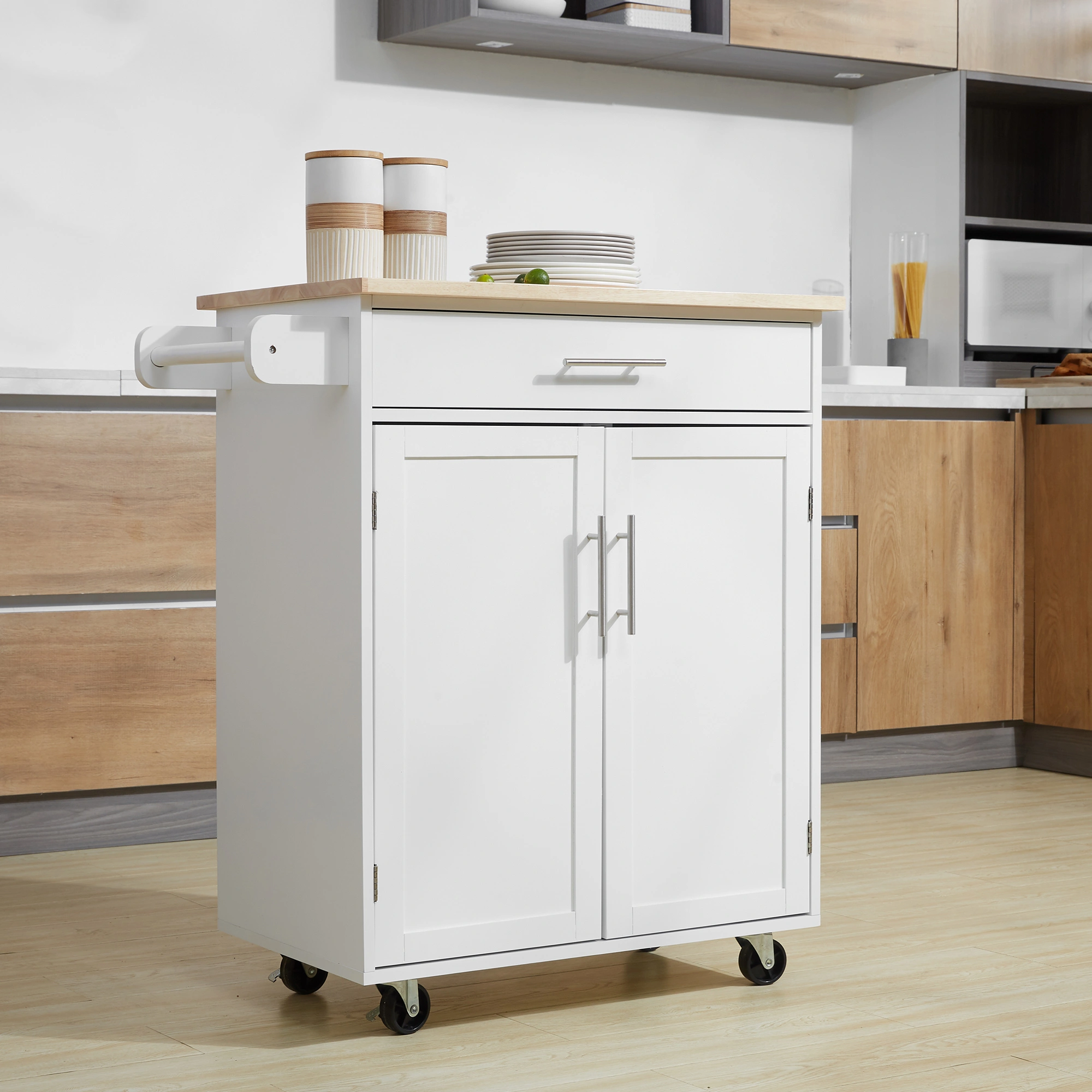 Kitchen Storage Cabinet with Doors & Drawers, 3-Shelf Pantry Cupboard for Dineware, Pots & Groceries - Compact Free-Standing Organizer