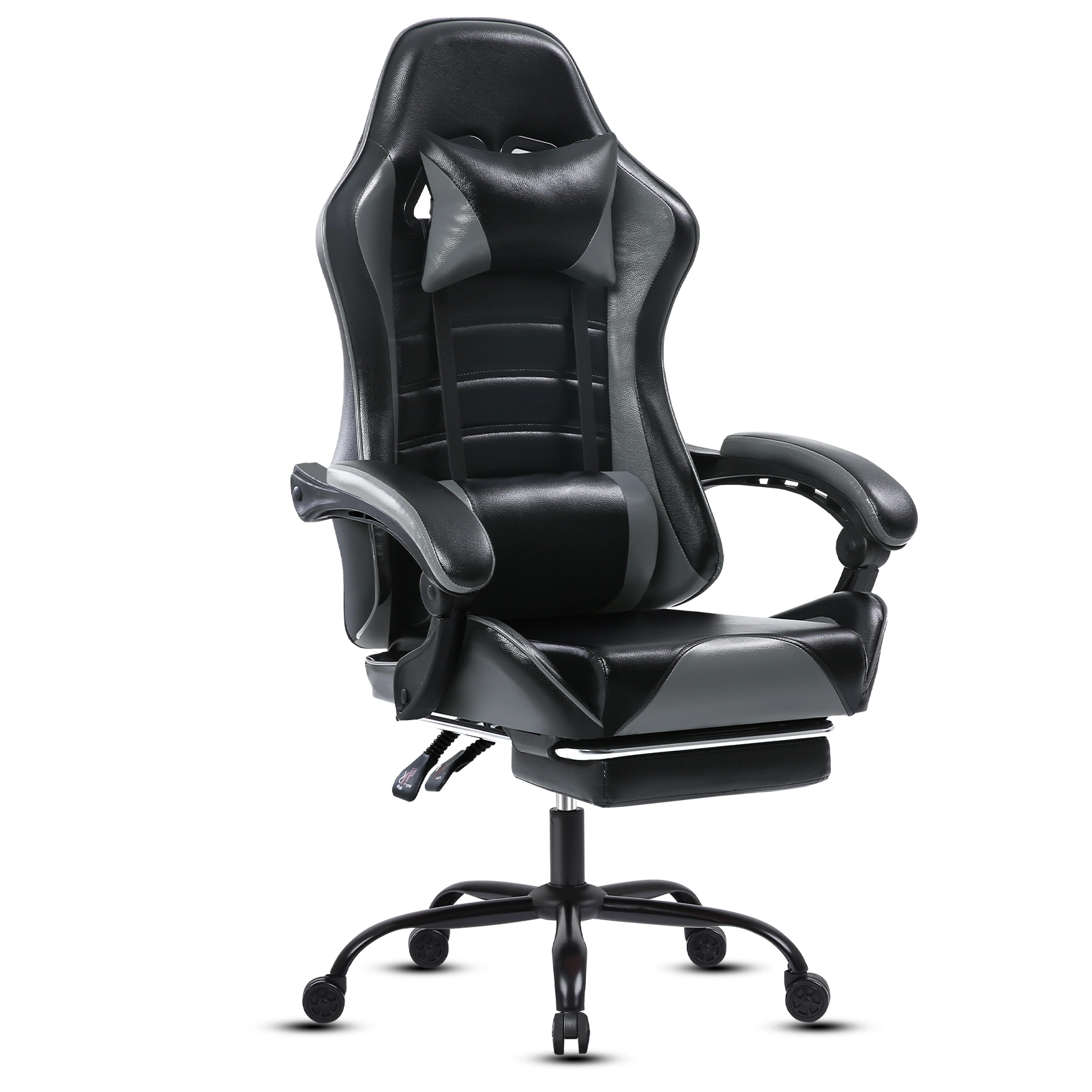 Big and Tall Gaming Chair with Footrest, Ergonomic PU Leather Office Chair, Adjustable Reclining Desk Chair 360° Swivel with Wheels, for Adults, Gray