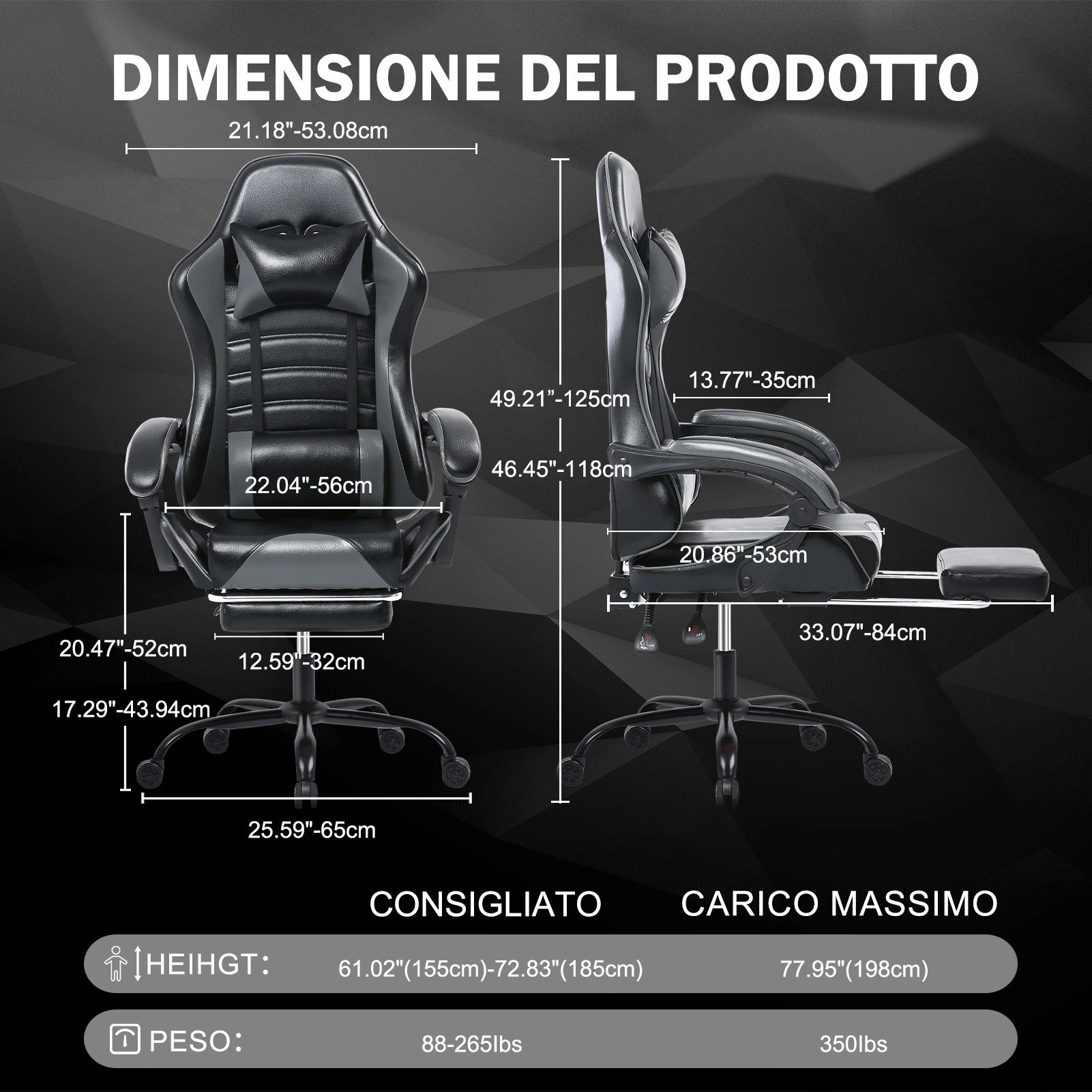 Big and Tall Gaming Chair with Footrest, Ergonomic PU Leather Office Chair, Adjustable Reclining Desk Chair 360° Swivel with Wheels, for Adults, Gray view 3