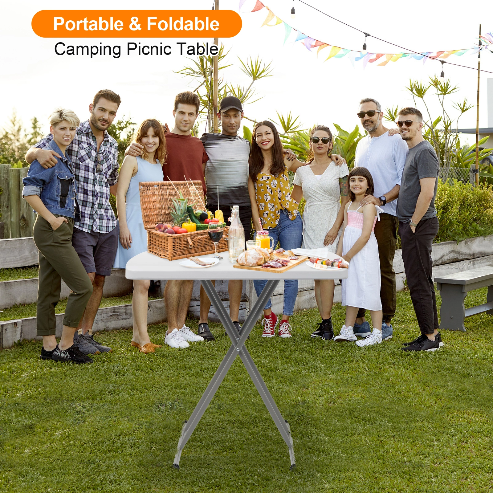 76*50*70.5cm Liftable Garden Plastic Table White view 15