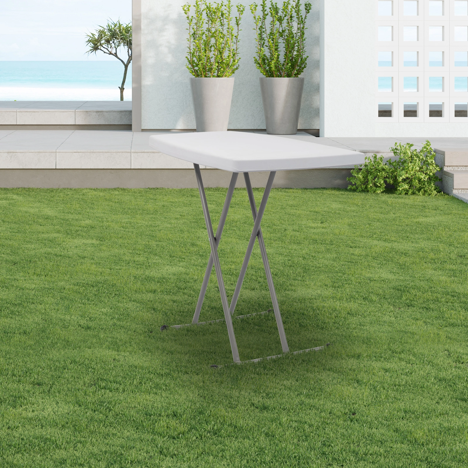 76*50*70.5cm Liftable Garden Plastic Table White view 30