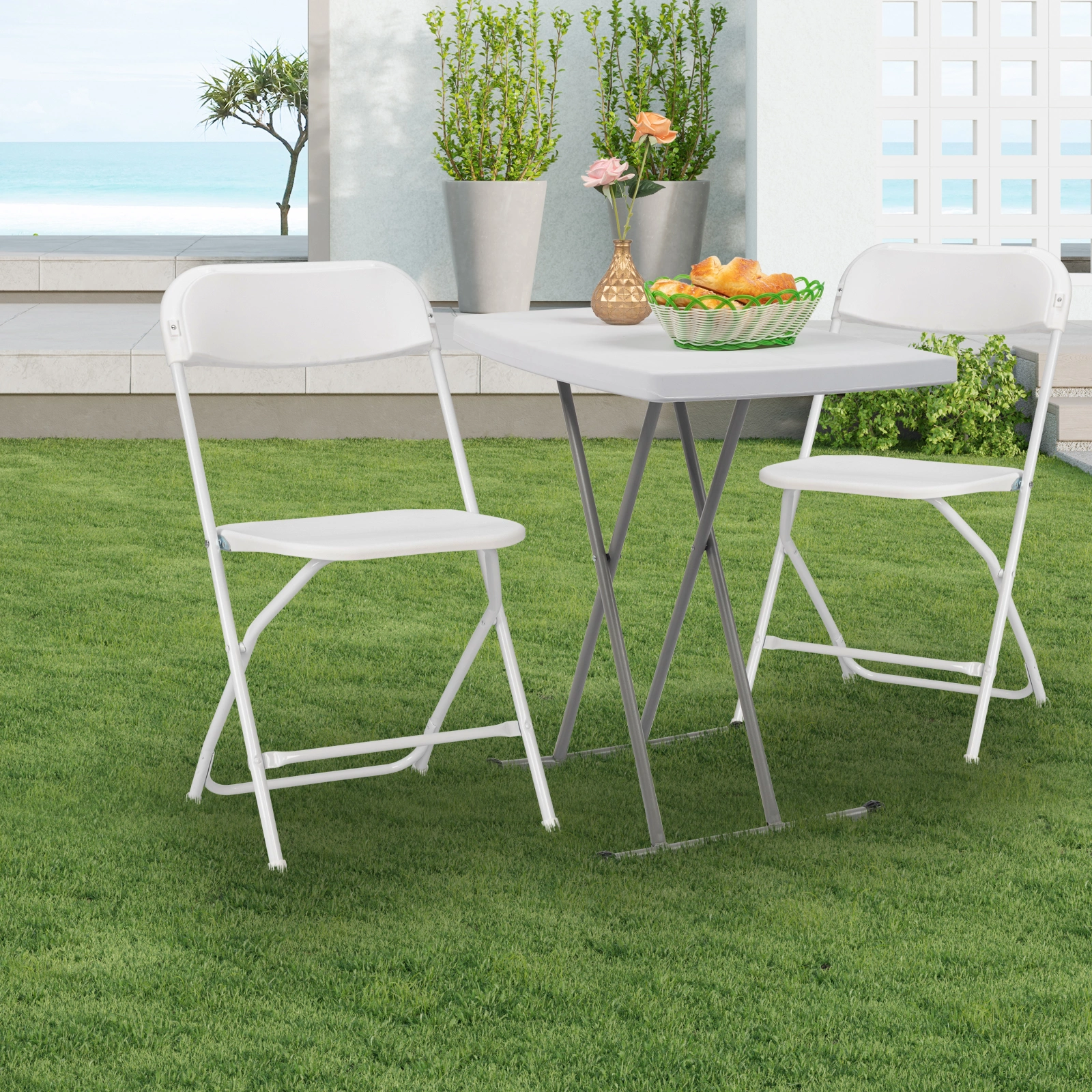 76*50*70.5cm Liftable Garden Plastic Table White view 32